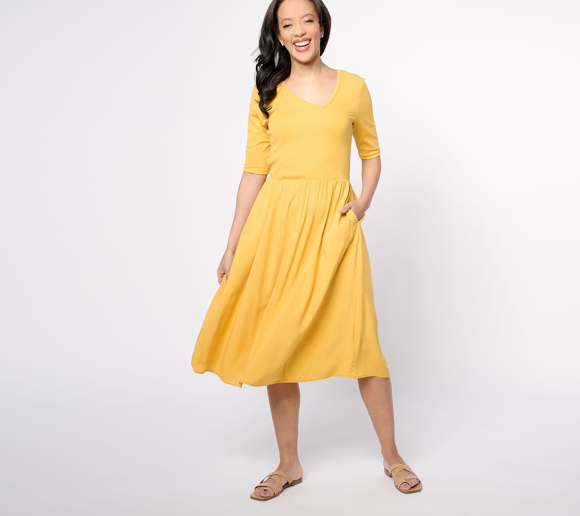 "As Is" Peace Love World Regular Knit to Woven Henley Dress