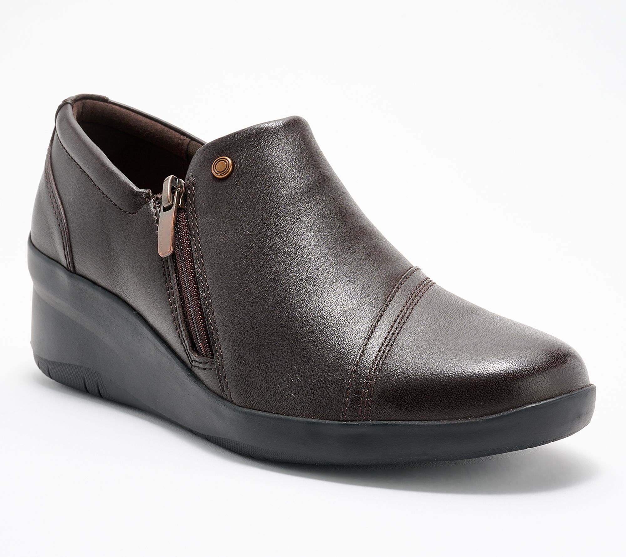 Clarks Collection Leather Slip-On Wedges-Suttyn Zip