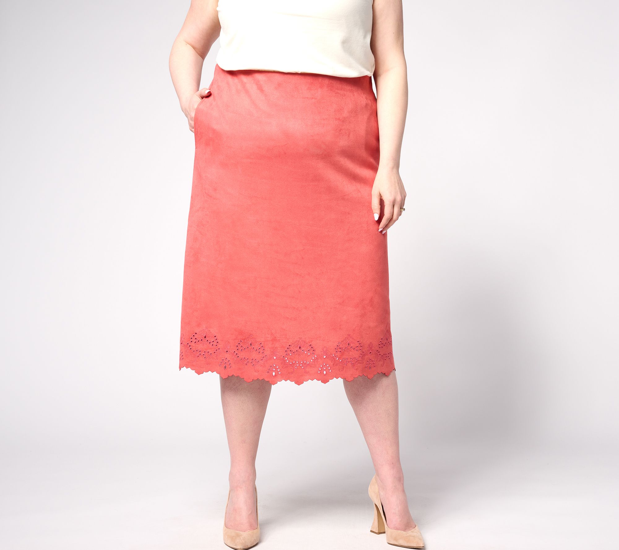 "As Is" BEAUTIFUL by Lawrence Zarian Petite Suede Eyelet Skirt