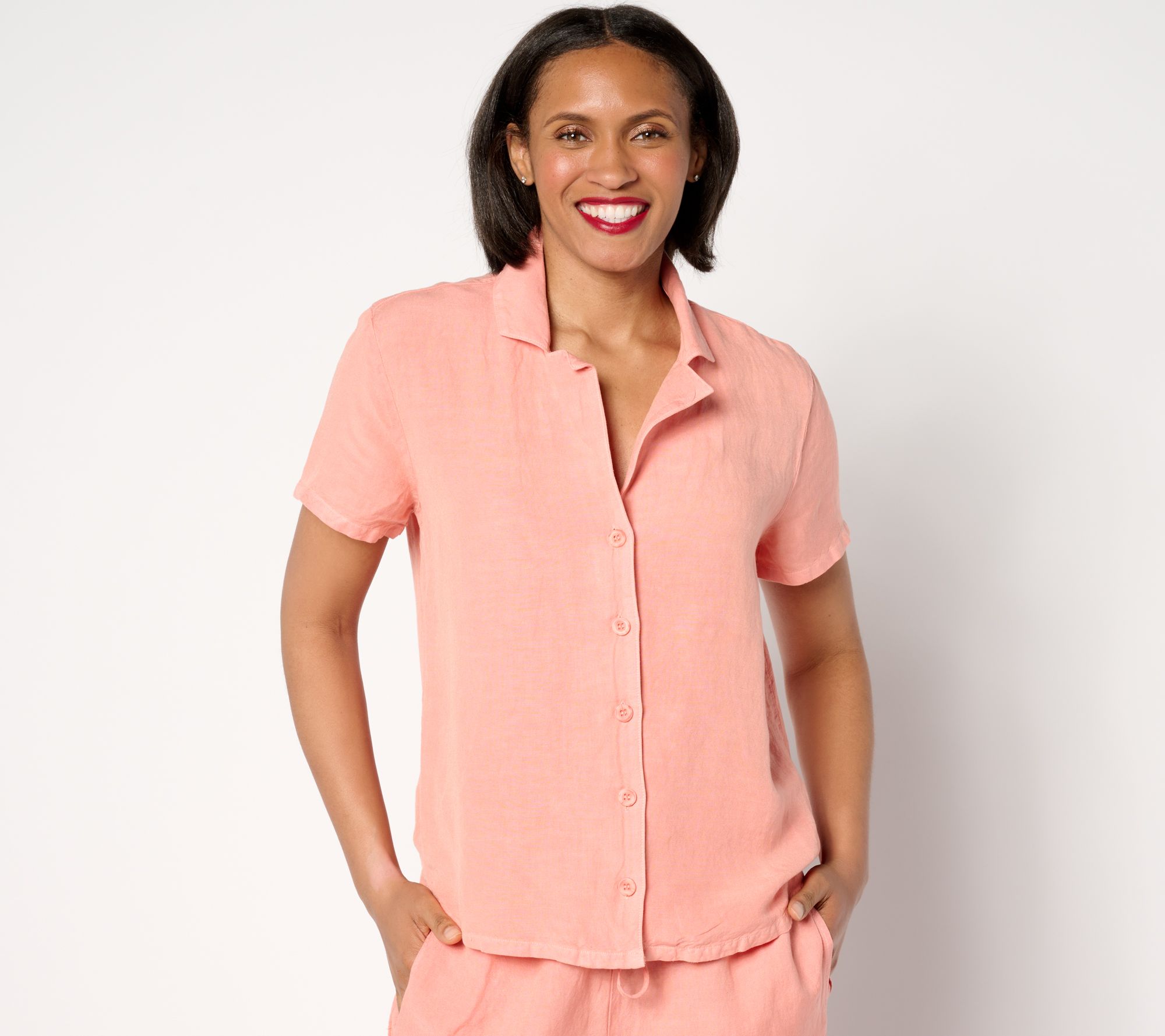"As Is" Side Stitch Short Sleeve Notch Collar Shirt
