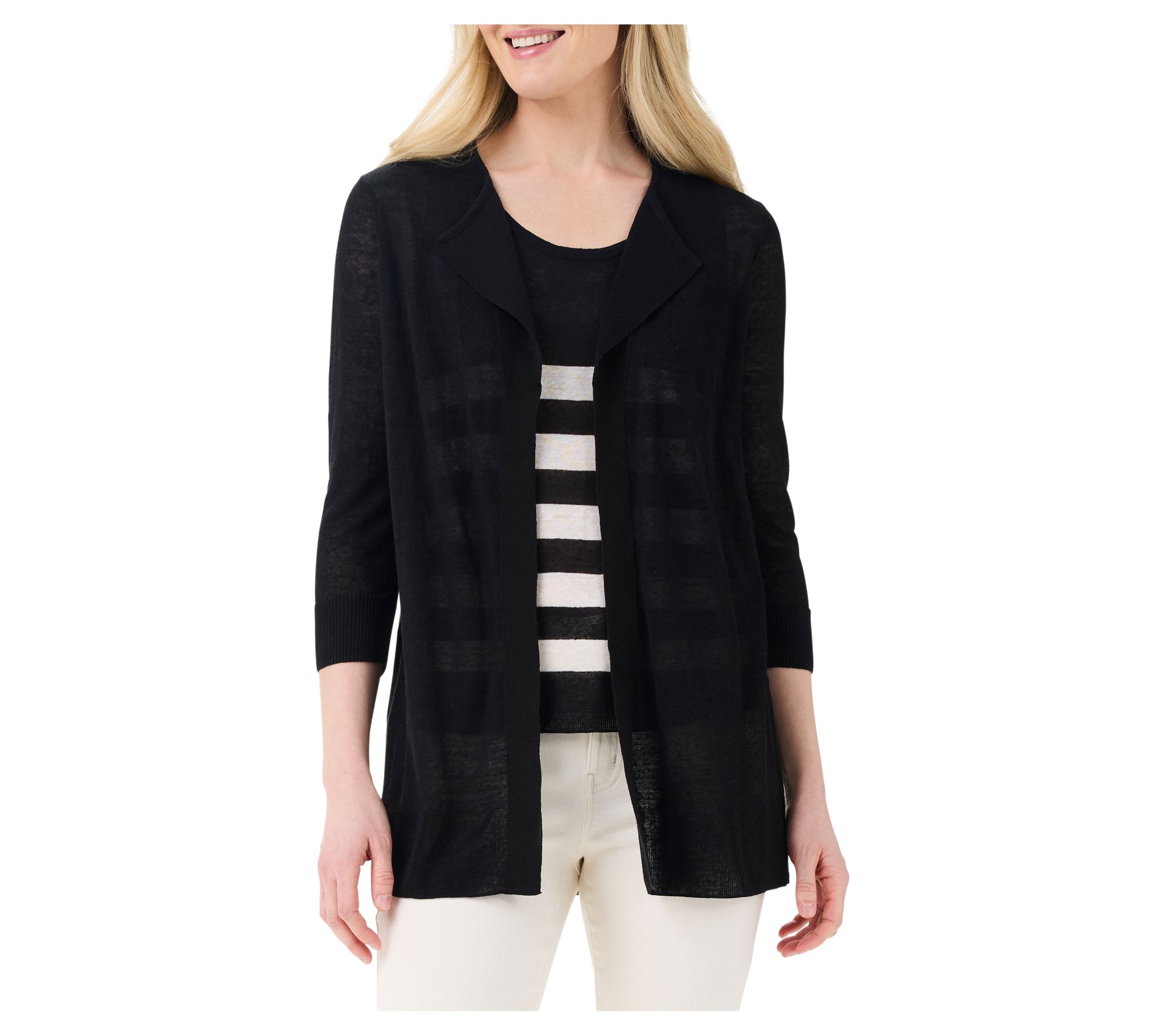 NIC+ZOE Featherweight Flyaway Ribbed Trim Cardi an