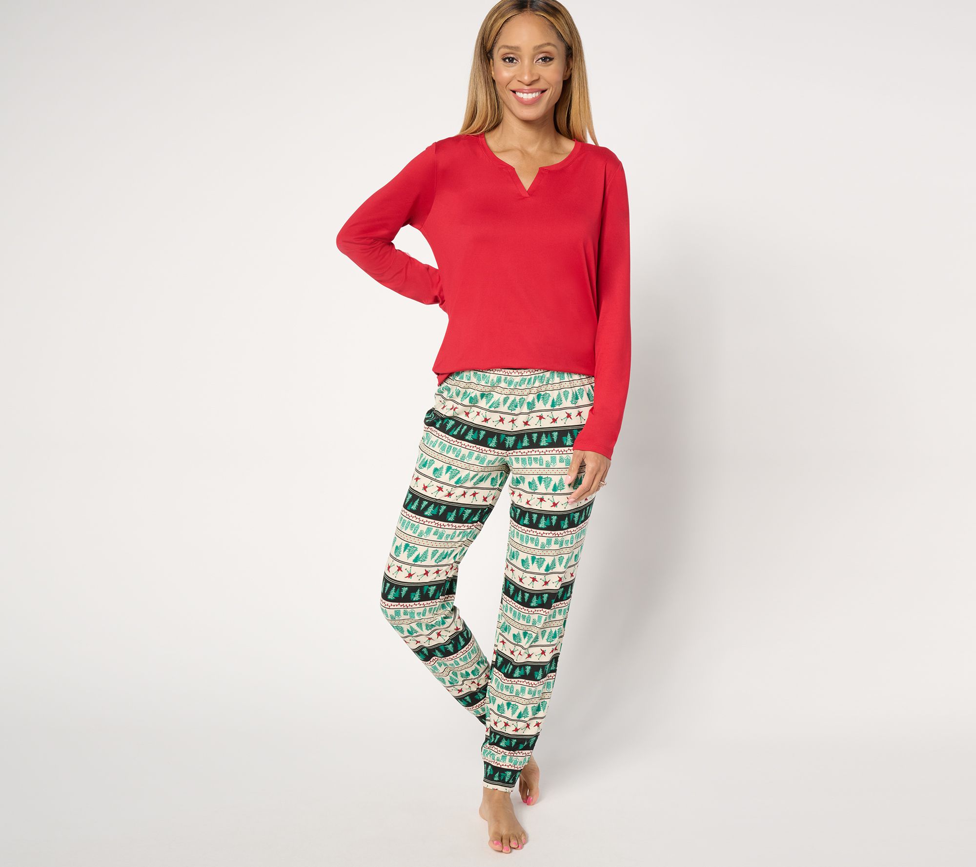 AnyBody Tall Lush Jersey Solid Top and Printed Joggers Sleep Set