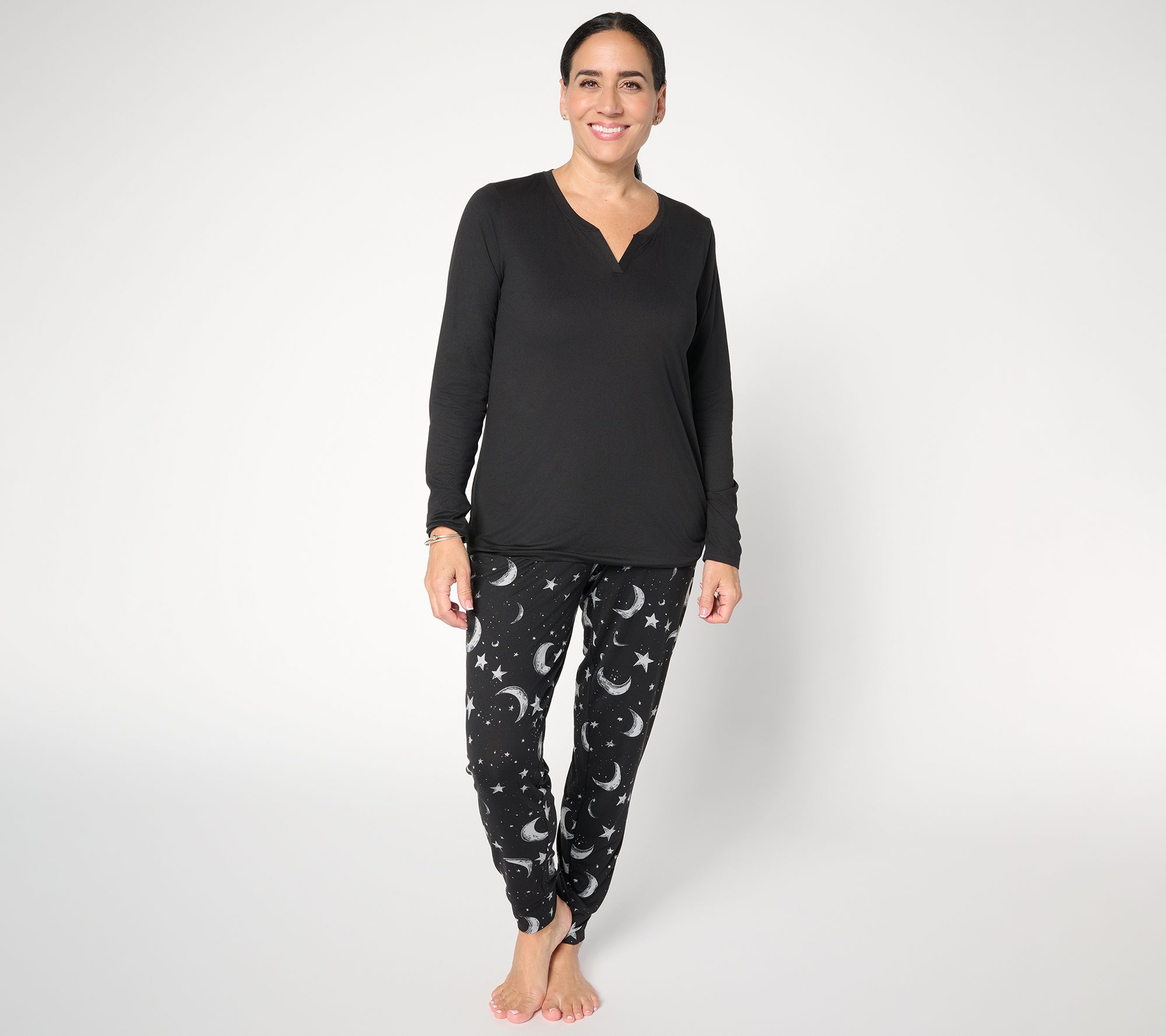 AnyBody Tall Lush Jersey Solid Top and Printed Joggers Sleep Set