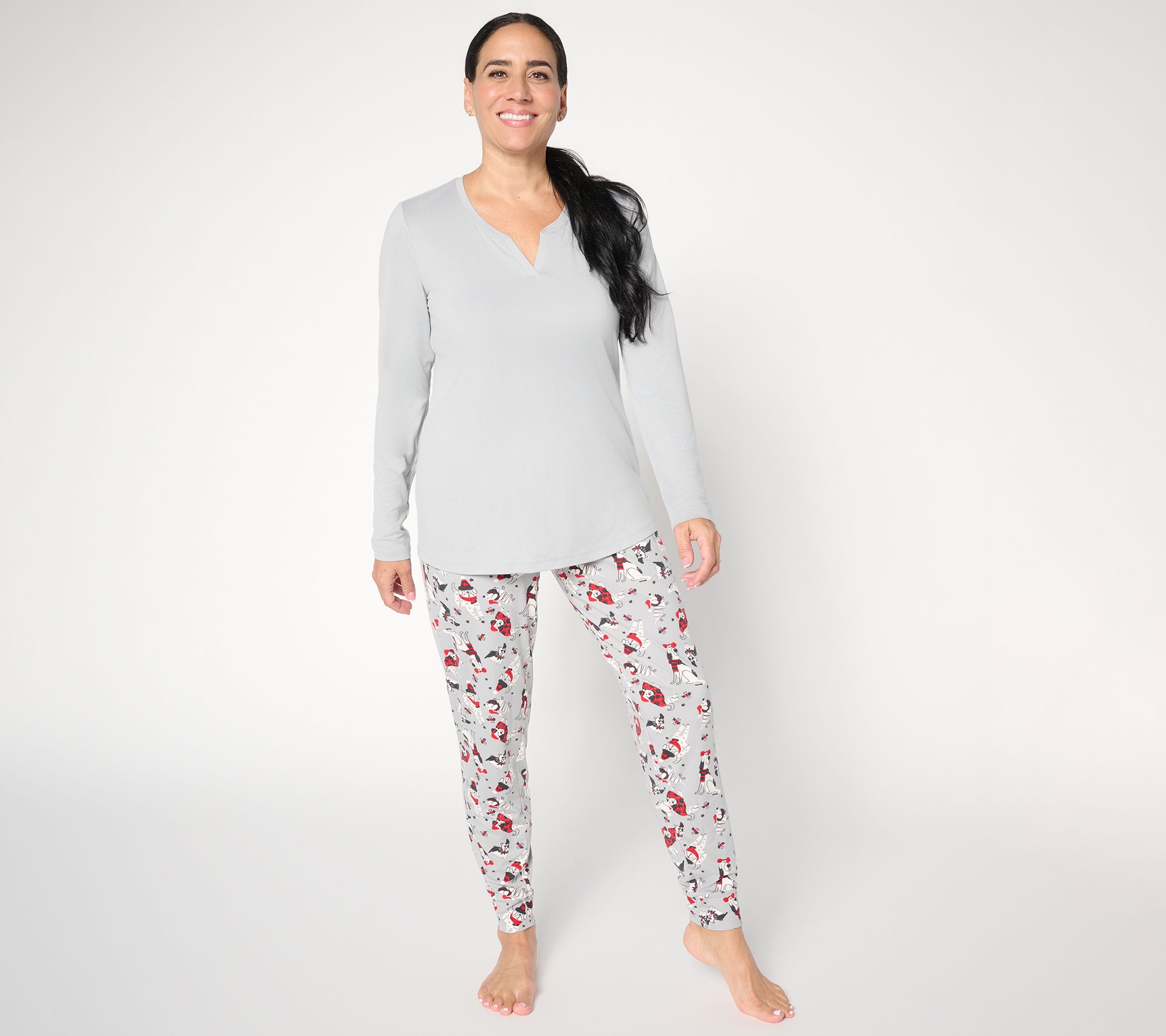 AnyBody Tall Lush Jersey Solid Top and Printed Joggers Sleep Set
