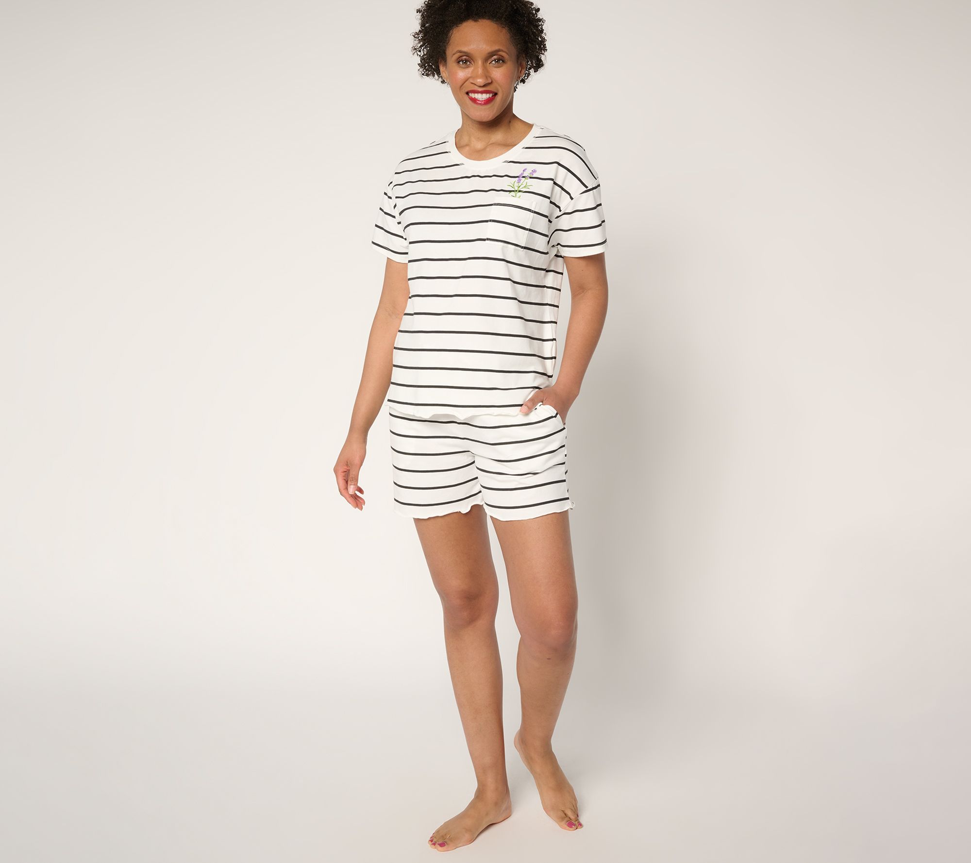 MUK LUKS Cotton Rich Embroidered Tee and Short Lounge Set