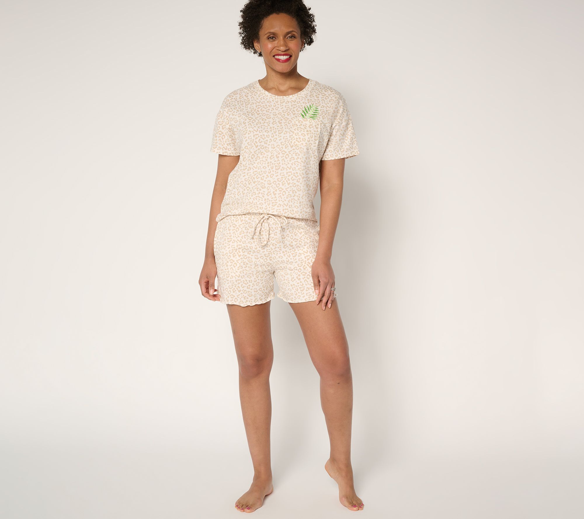 MUK LUKS Cotton Rich Embroidered Tee and Short Lounge Set