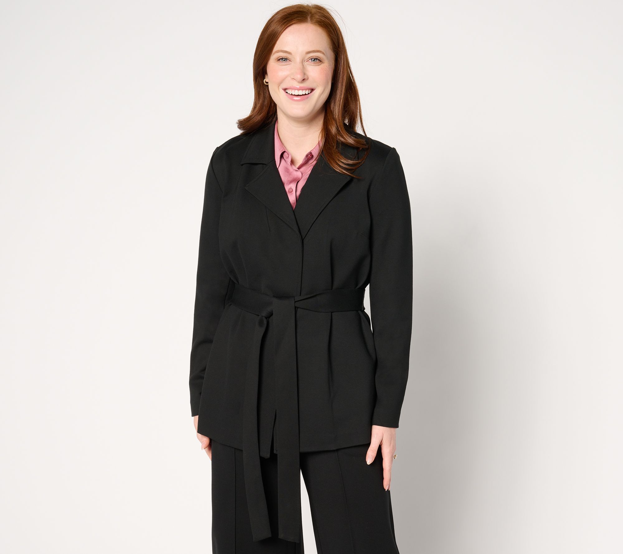 "As Is" Isaac Mizrahi Live! Regular Luxe Ponte Wrap Jacket w/Belt