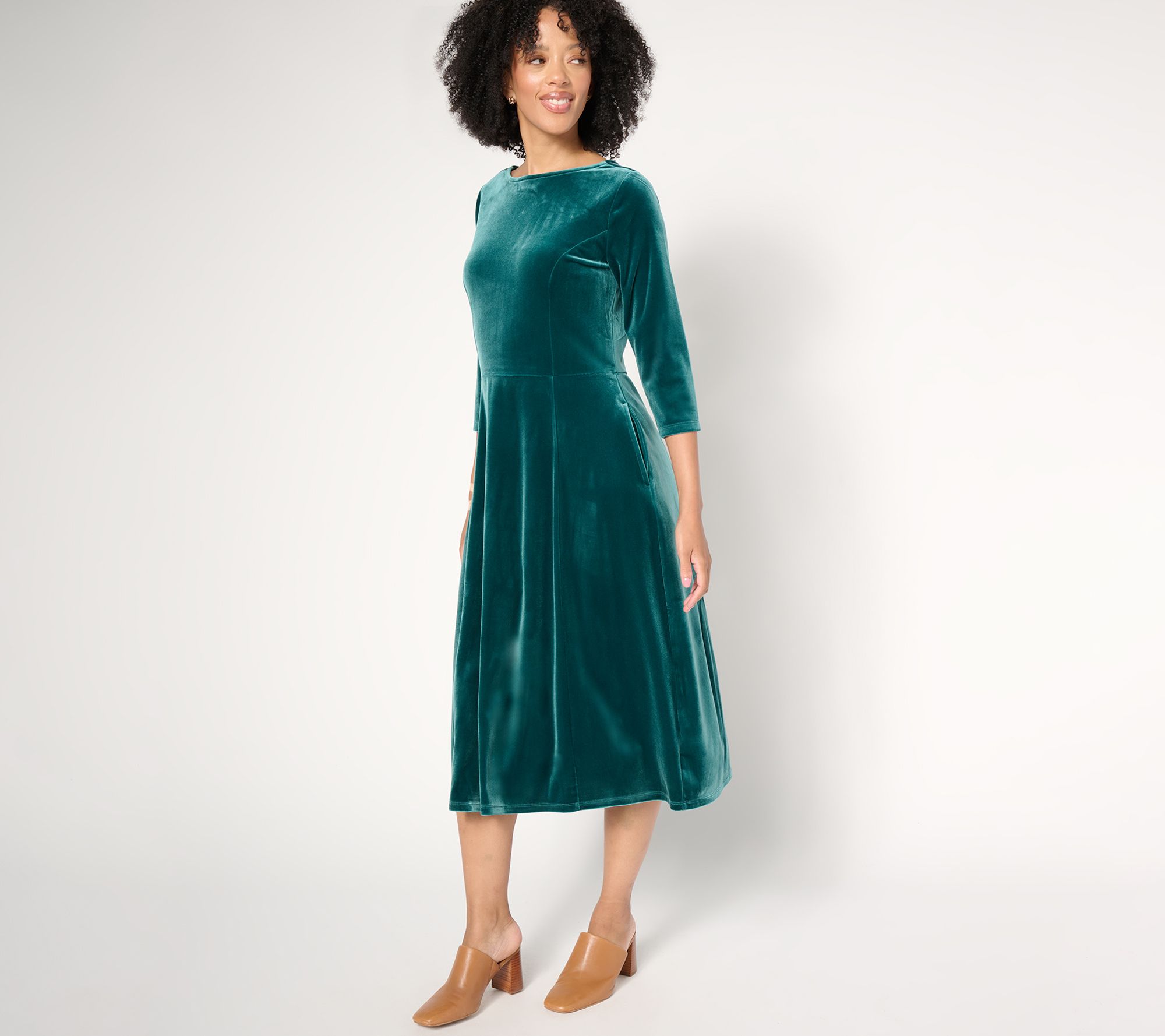 "As Is" Denim & Co. Regular Knit Velvet Round Neck Midi Dress