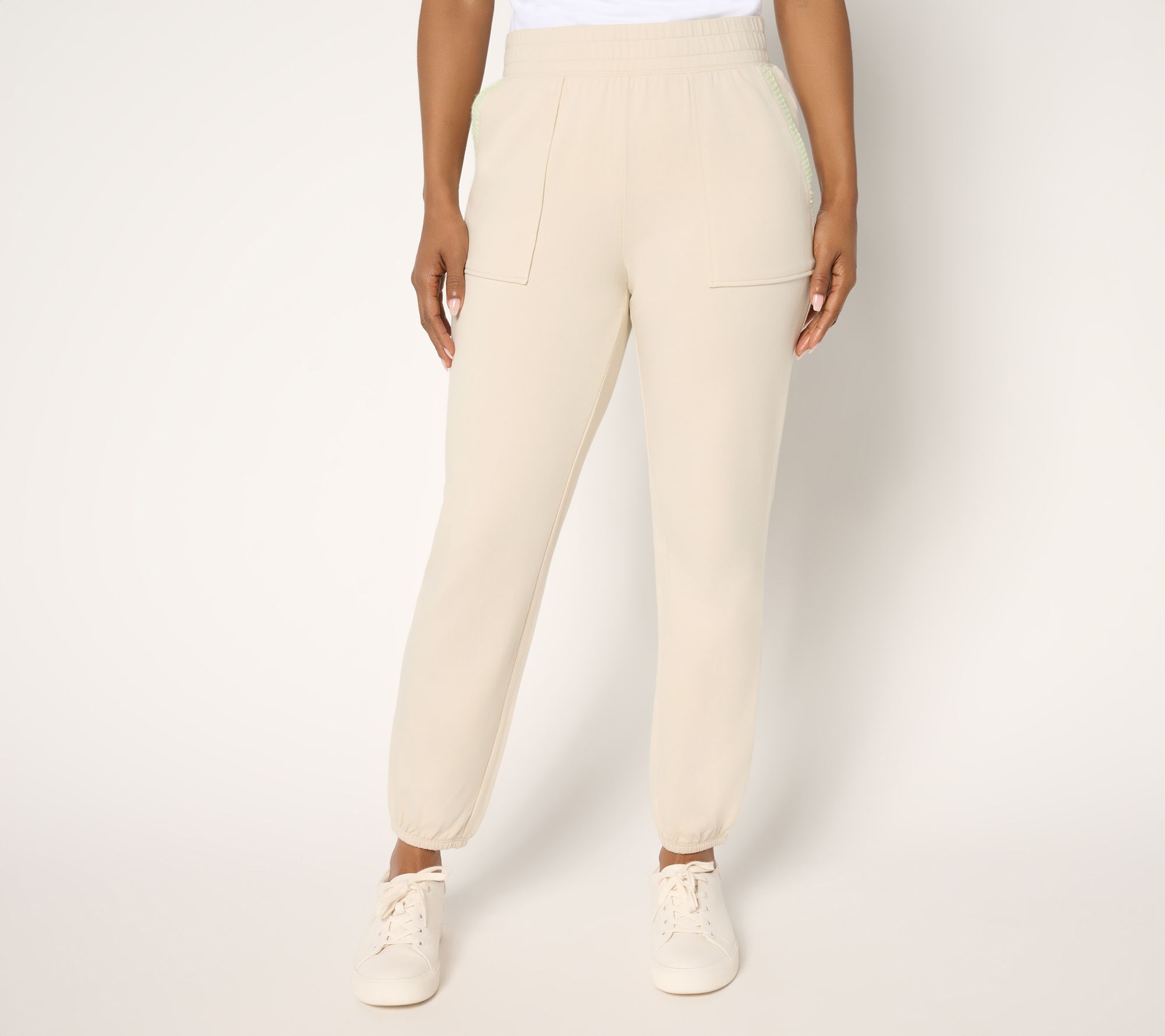 Denim & Co. Active Petite French Terry Jogger w/ Whip Stitch Detail