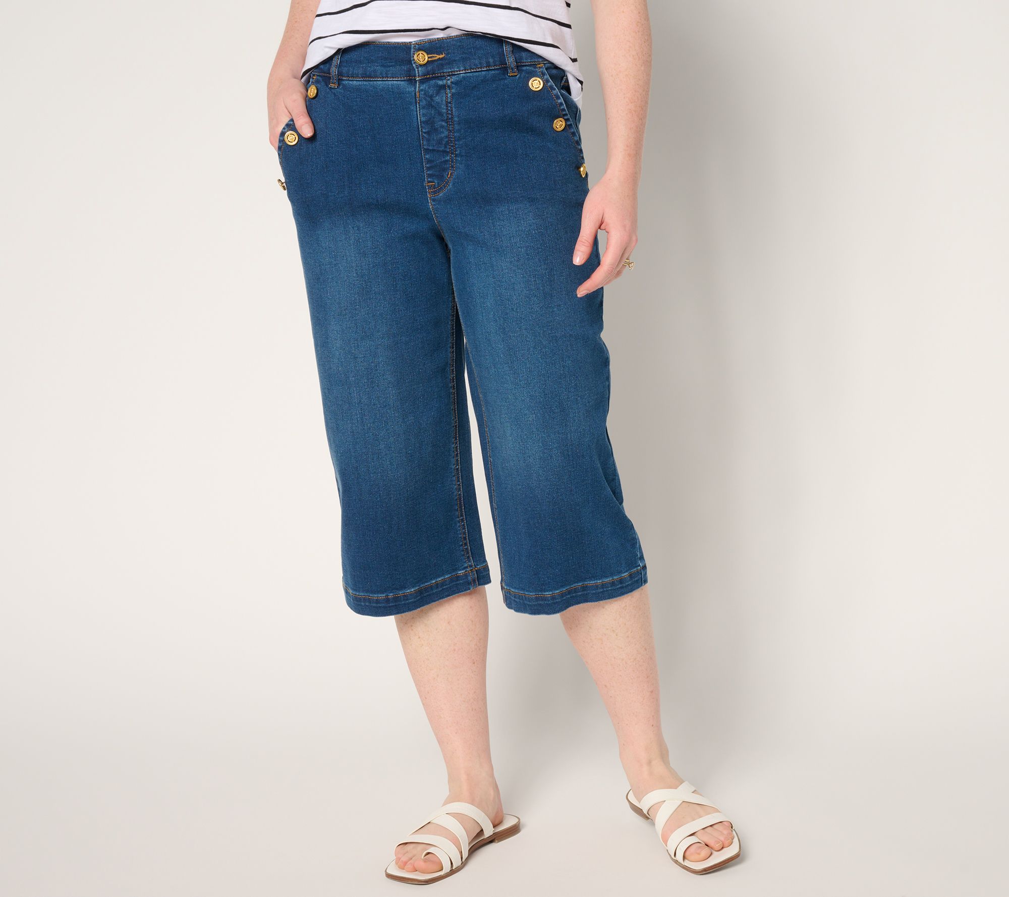 Isaac Mizrahi Live! Petite True Denim Indigo Wide Leg Pedal Pusher