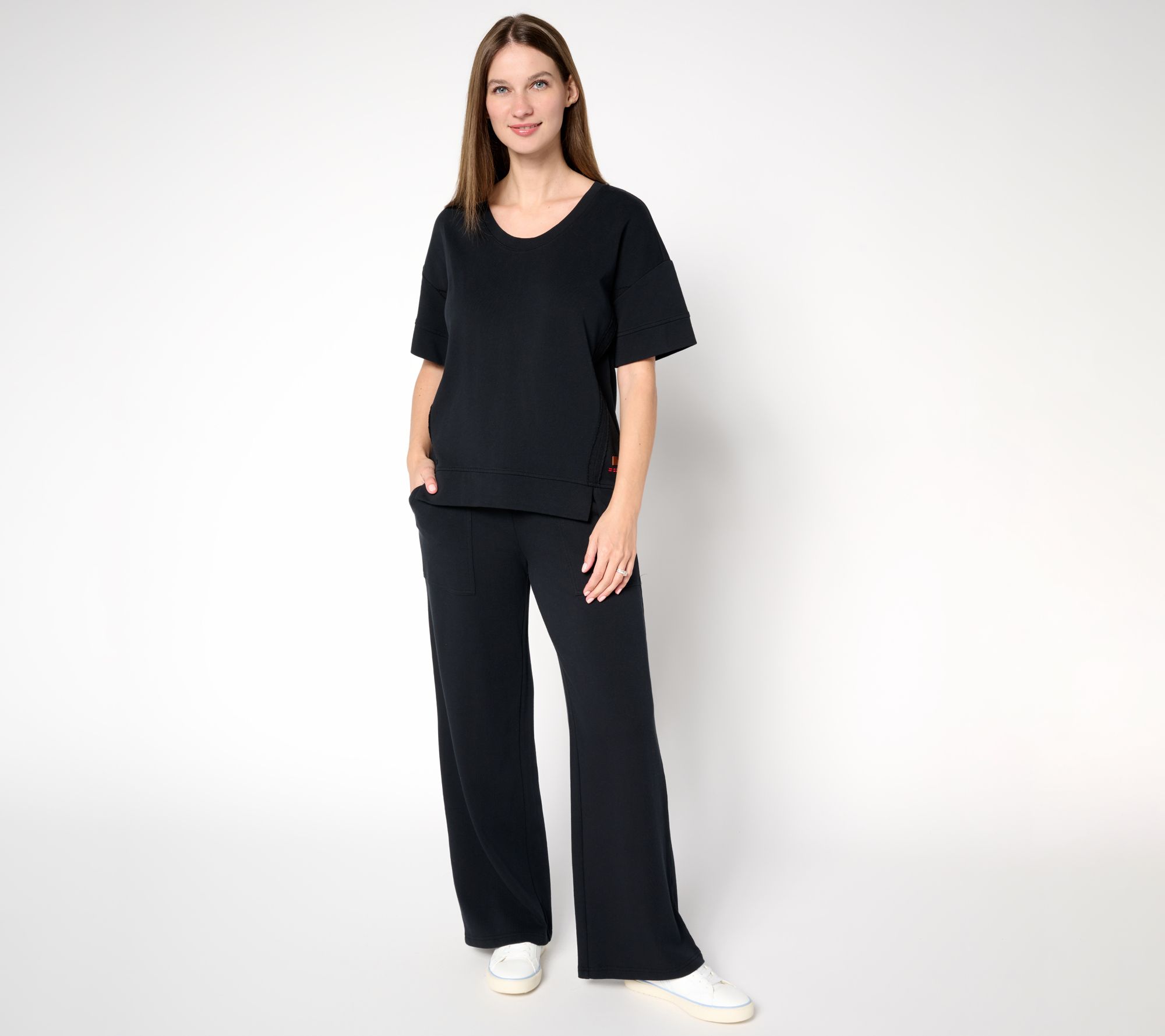Peace Love World Petite French Terry Pullover and Pant Set