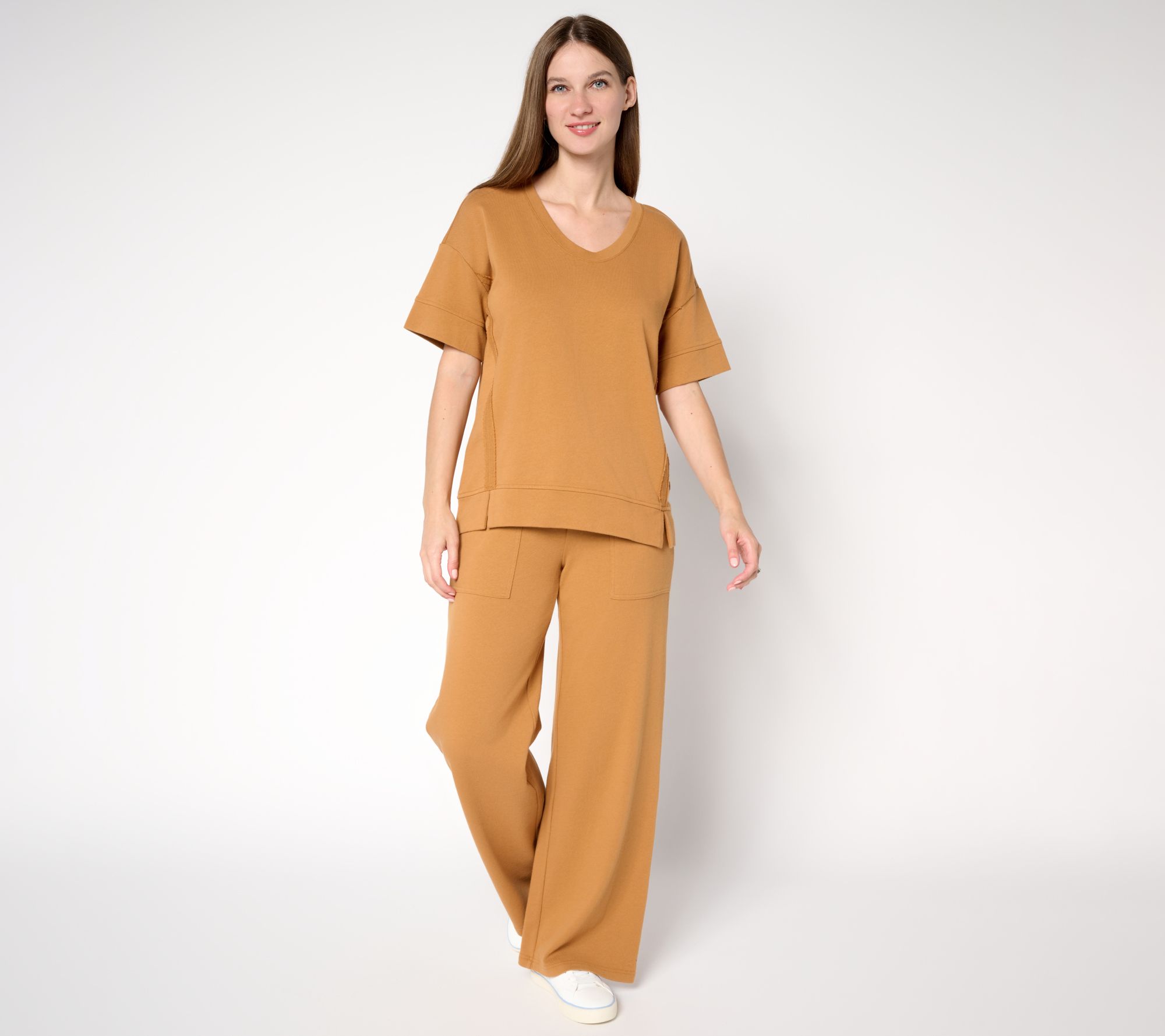 Peace Love World Petite French Terry Pullover and Pant Set