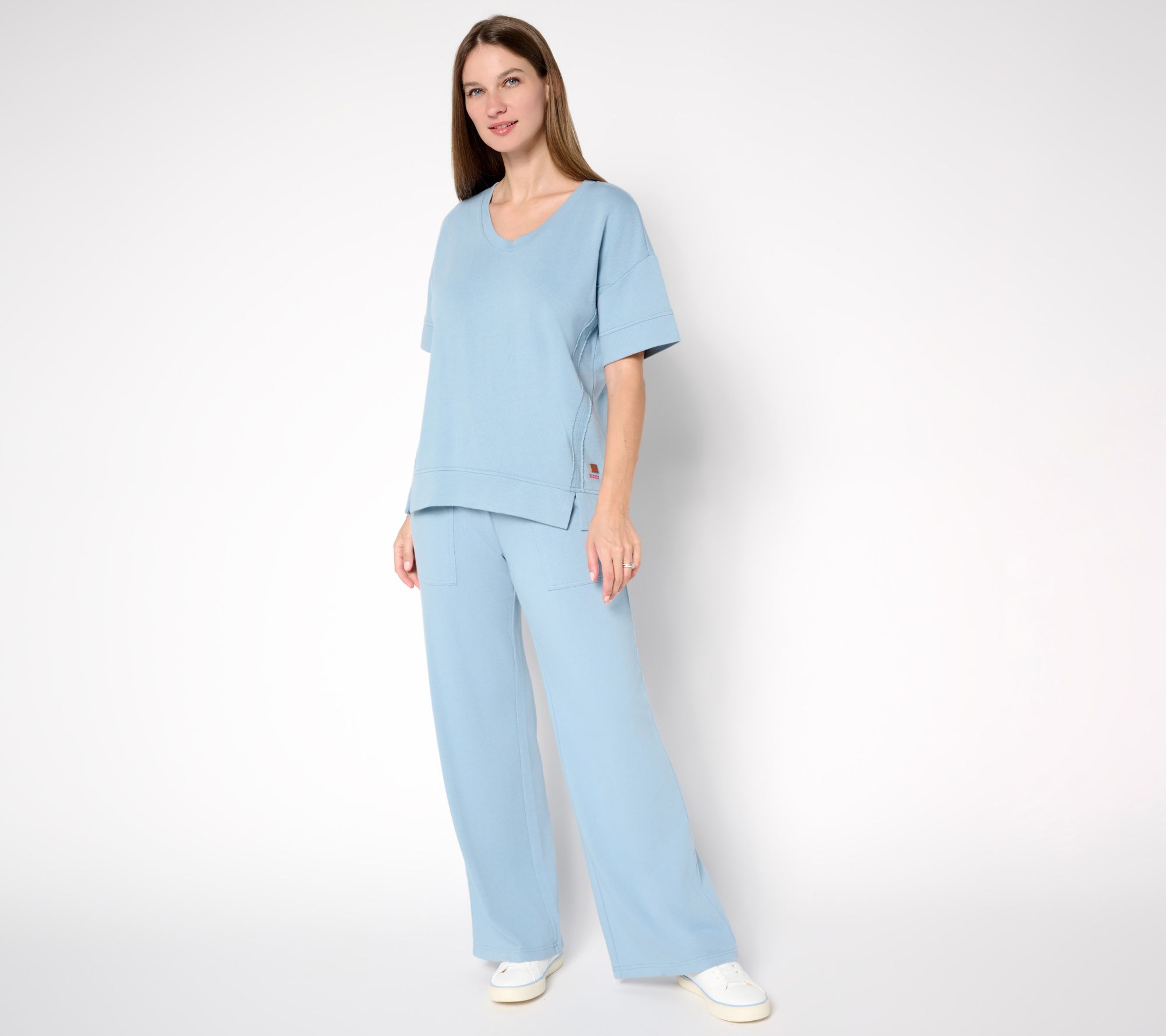 Peace Love World Petite French Terry Pullover and Pant Set