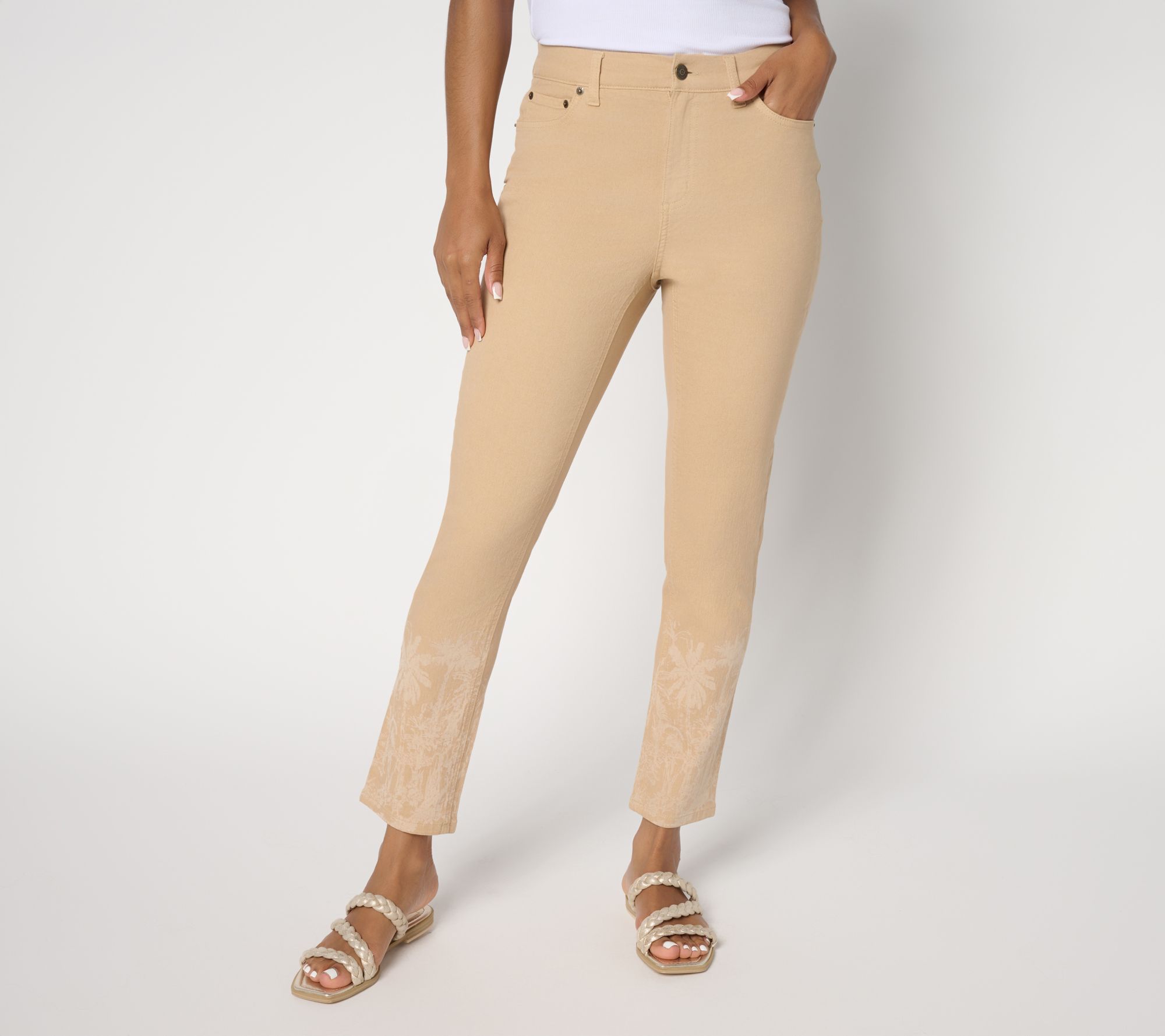 Denim & Co. Petite Color Classic Stretch Laser Print Ankle Jean