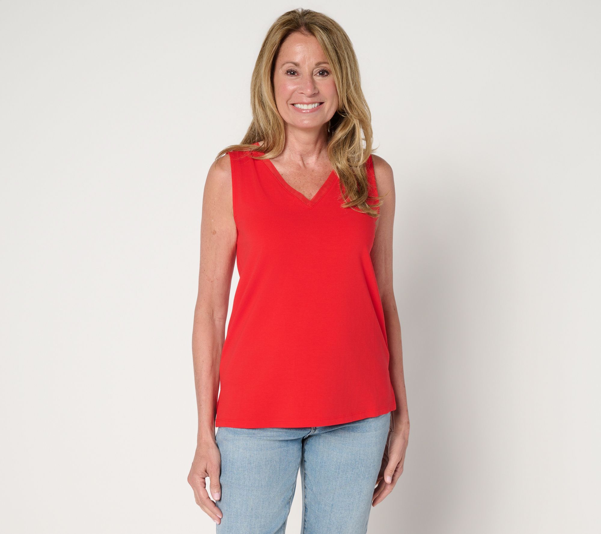 Attitudes by Renee Washed Cotton Tank with Mesh Trim
