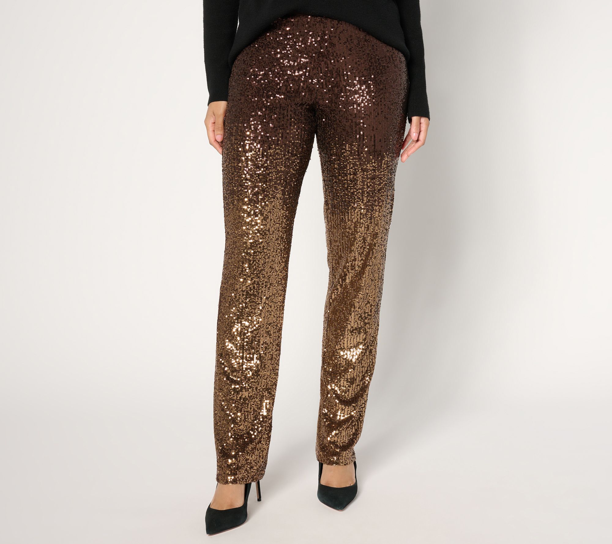 "As Is" Susan Graver Occasion Petite Ombre Sequin Pull On Pants