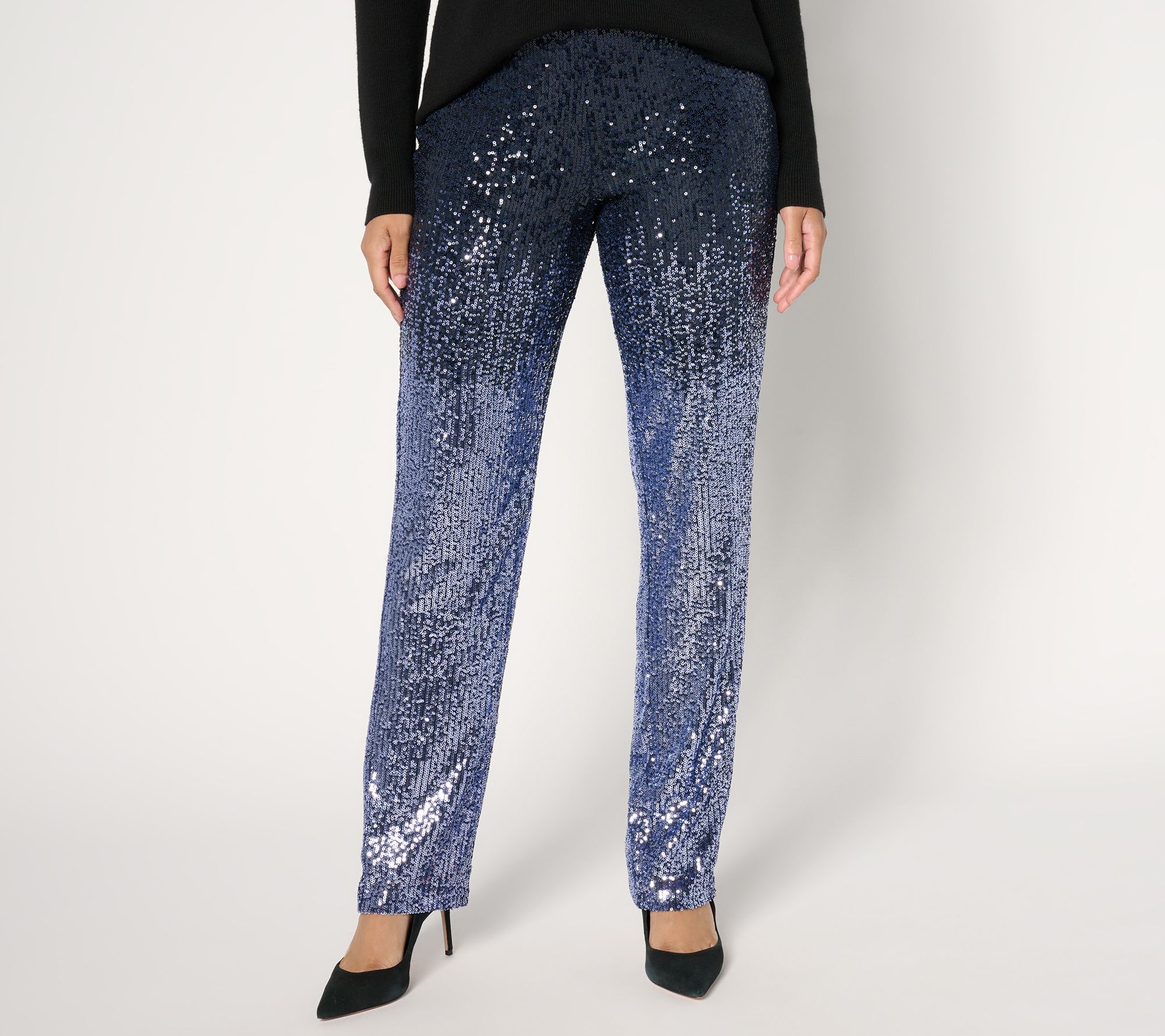 "As Is" Susan Graver Occasion Petite Ombre Sequin Pull On Pants