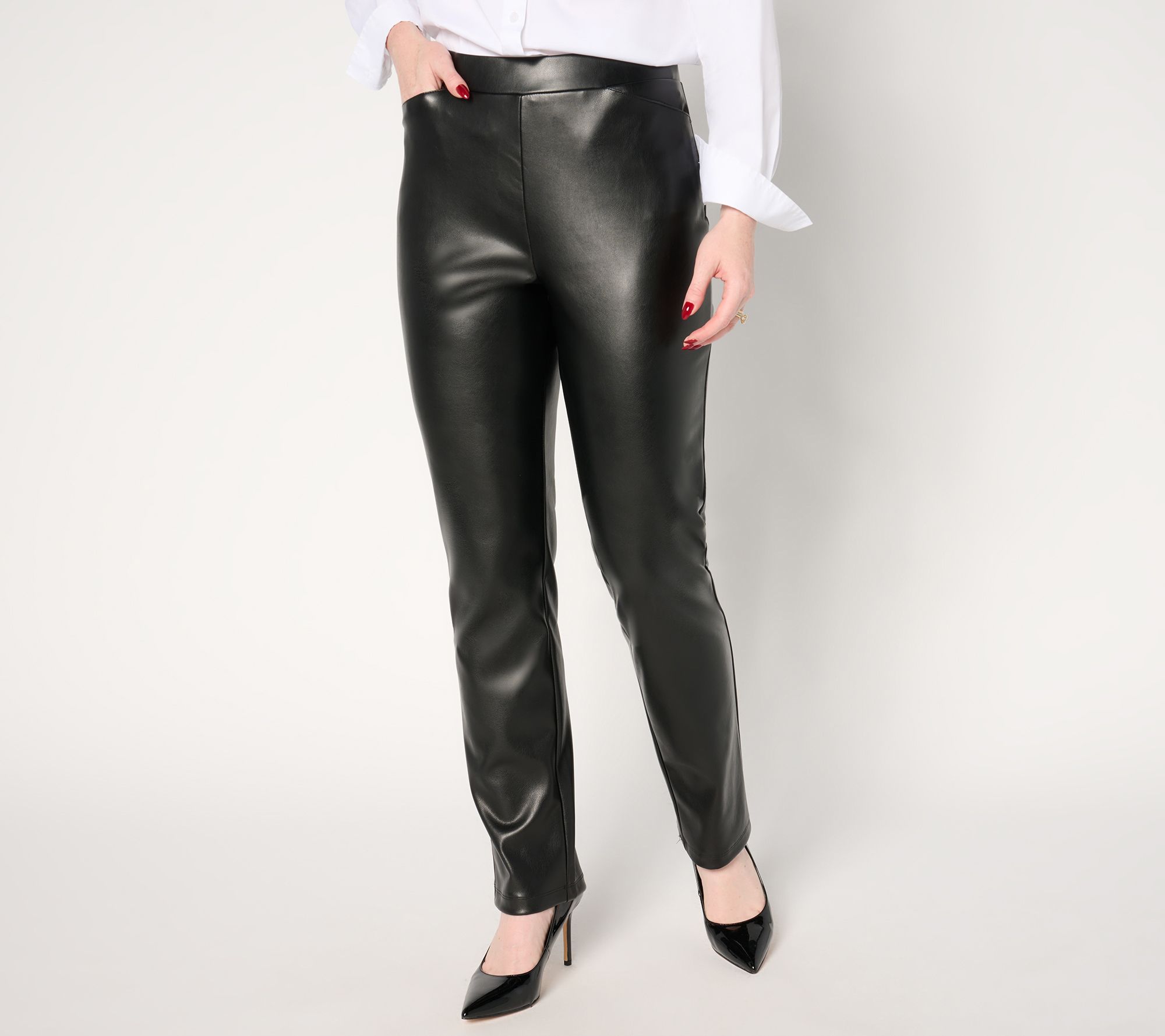 "As Is" GRAVER Susan Graver Petite Stretch Faux Leather Pants