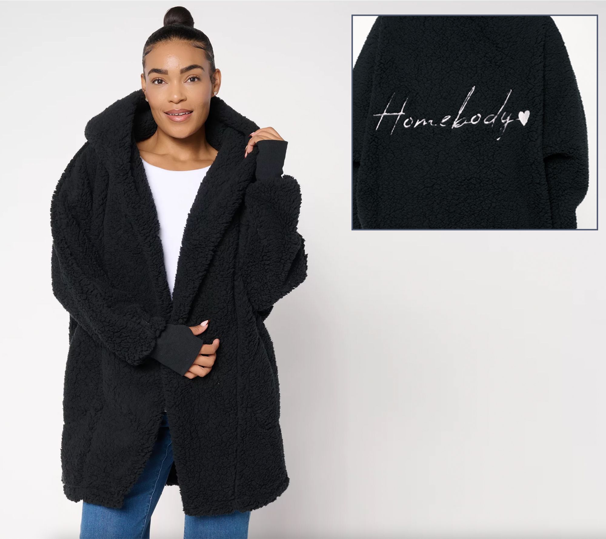 By Jill Martin Petite Sherpa Embroidered Hooded Lounger