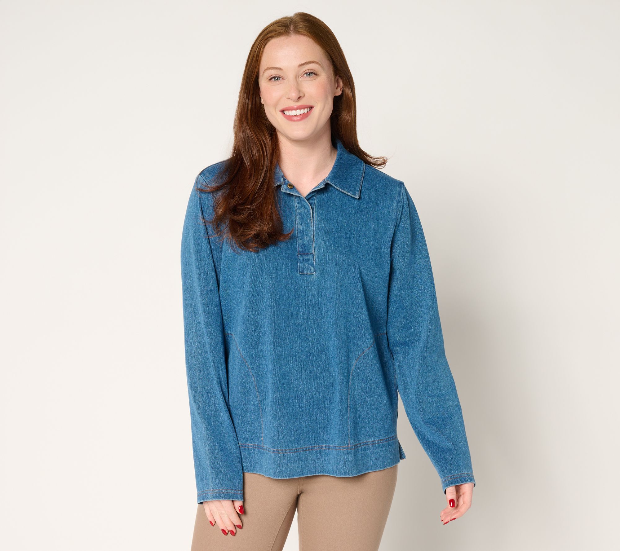 Denim & Co. Comfy Knit Air Collared Popover Top w/ Pockets