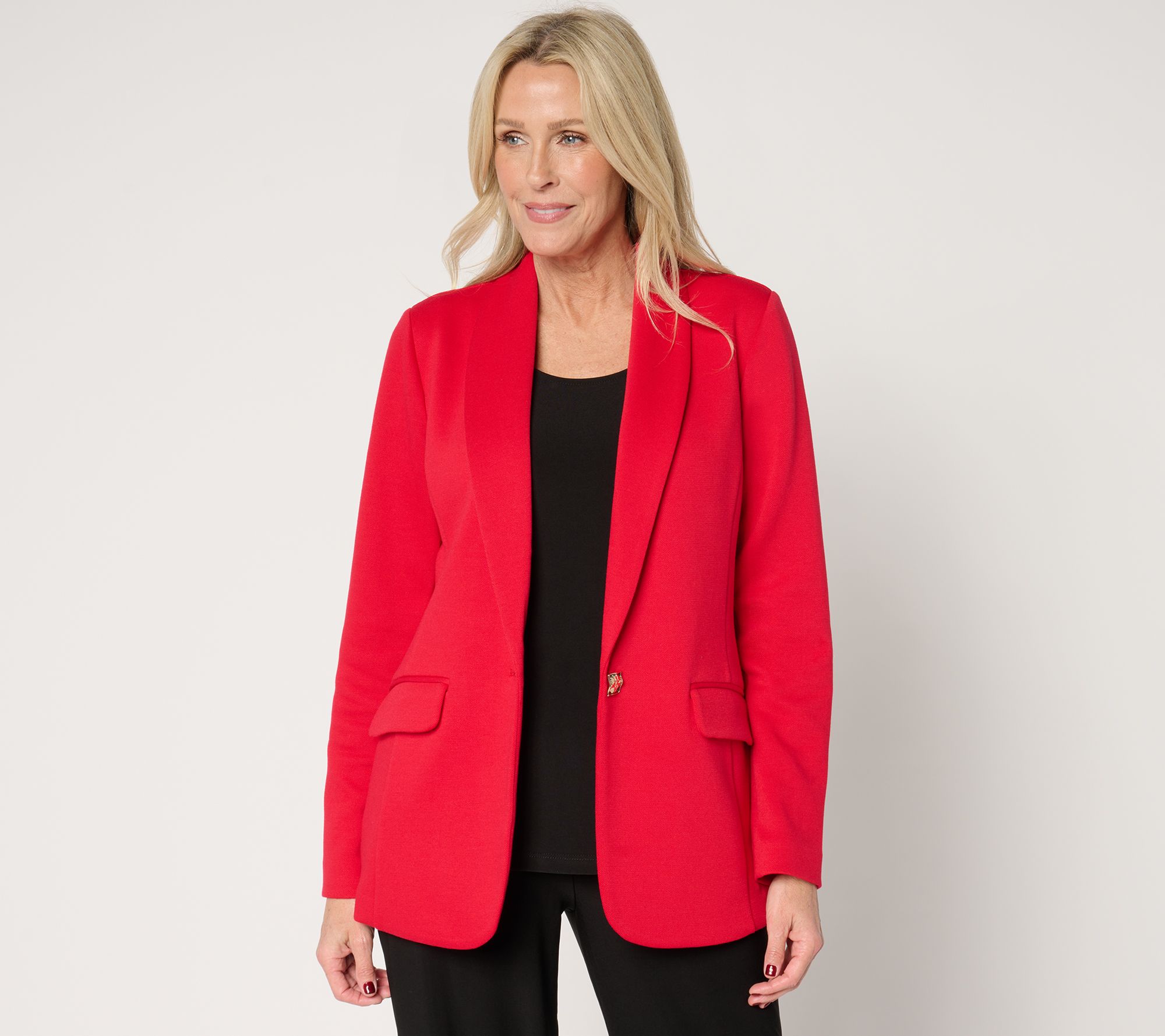 "As Is" Susan Graver Petite Pique Knit Shawl Collar Blazer