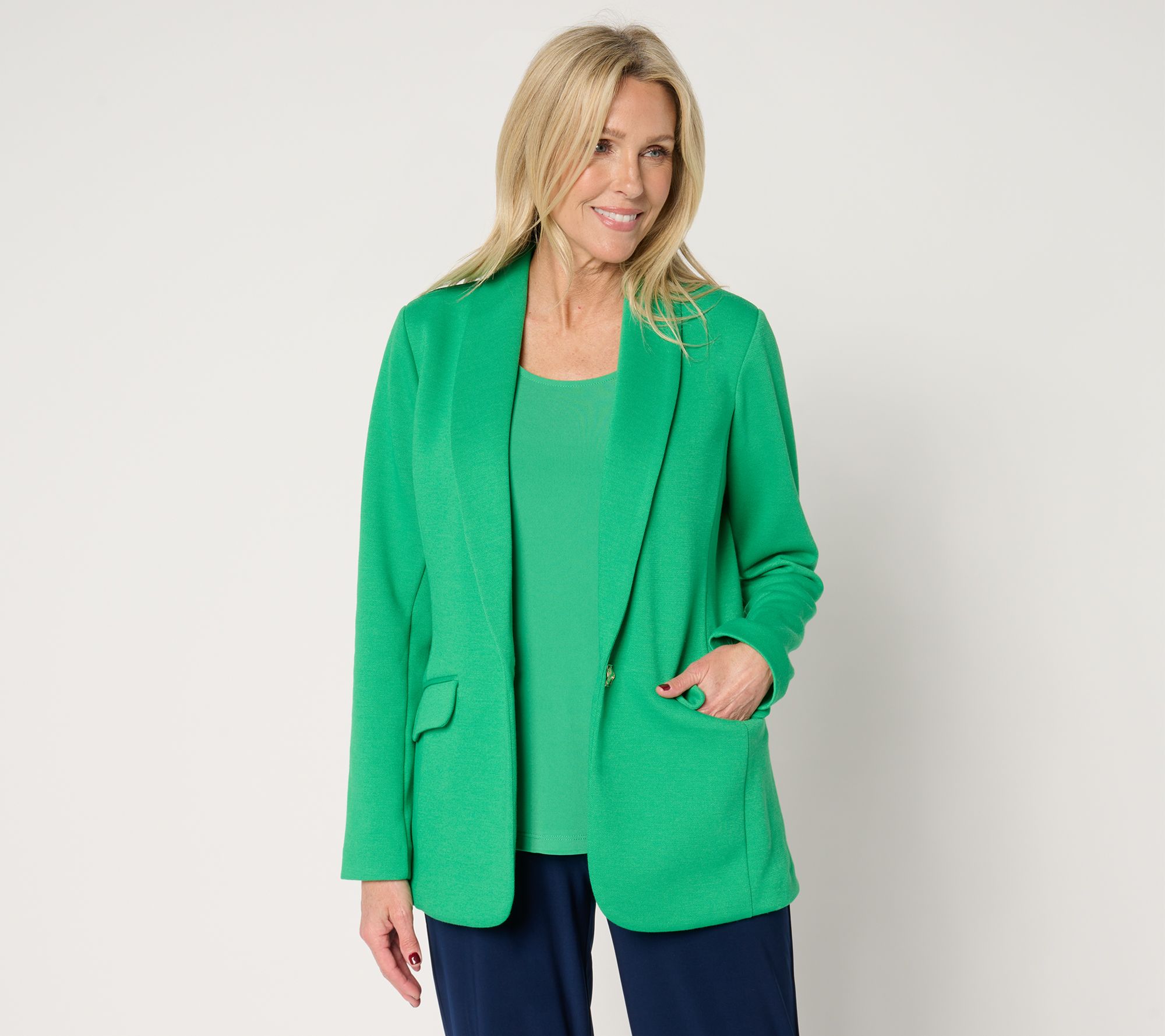 "As Is" Susan Graver Petite Pique Knit Shawl Collar Blazer