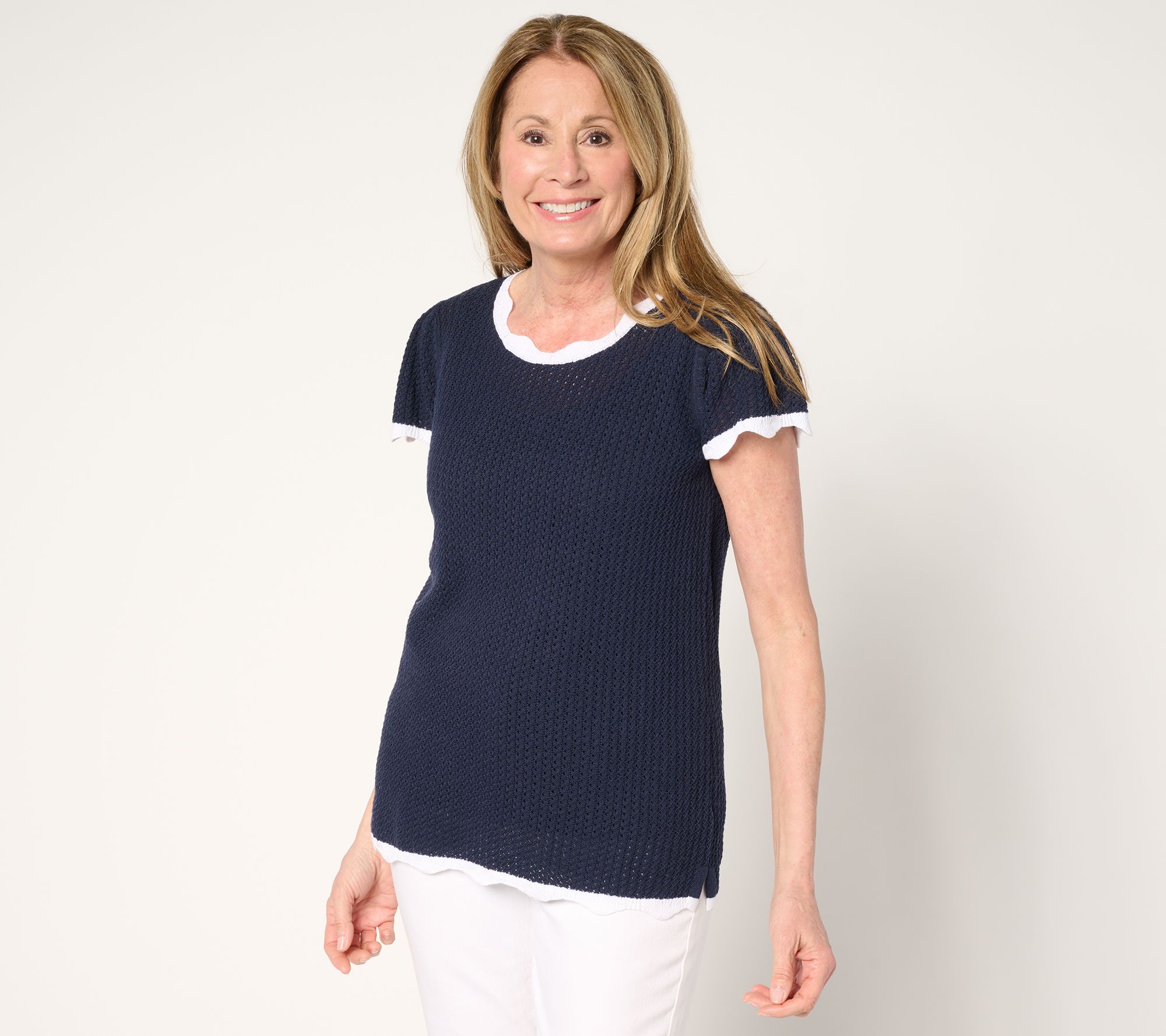 "As Is" Belle by Kim Gravel Born to Bloom Crochet Scallop Sweater