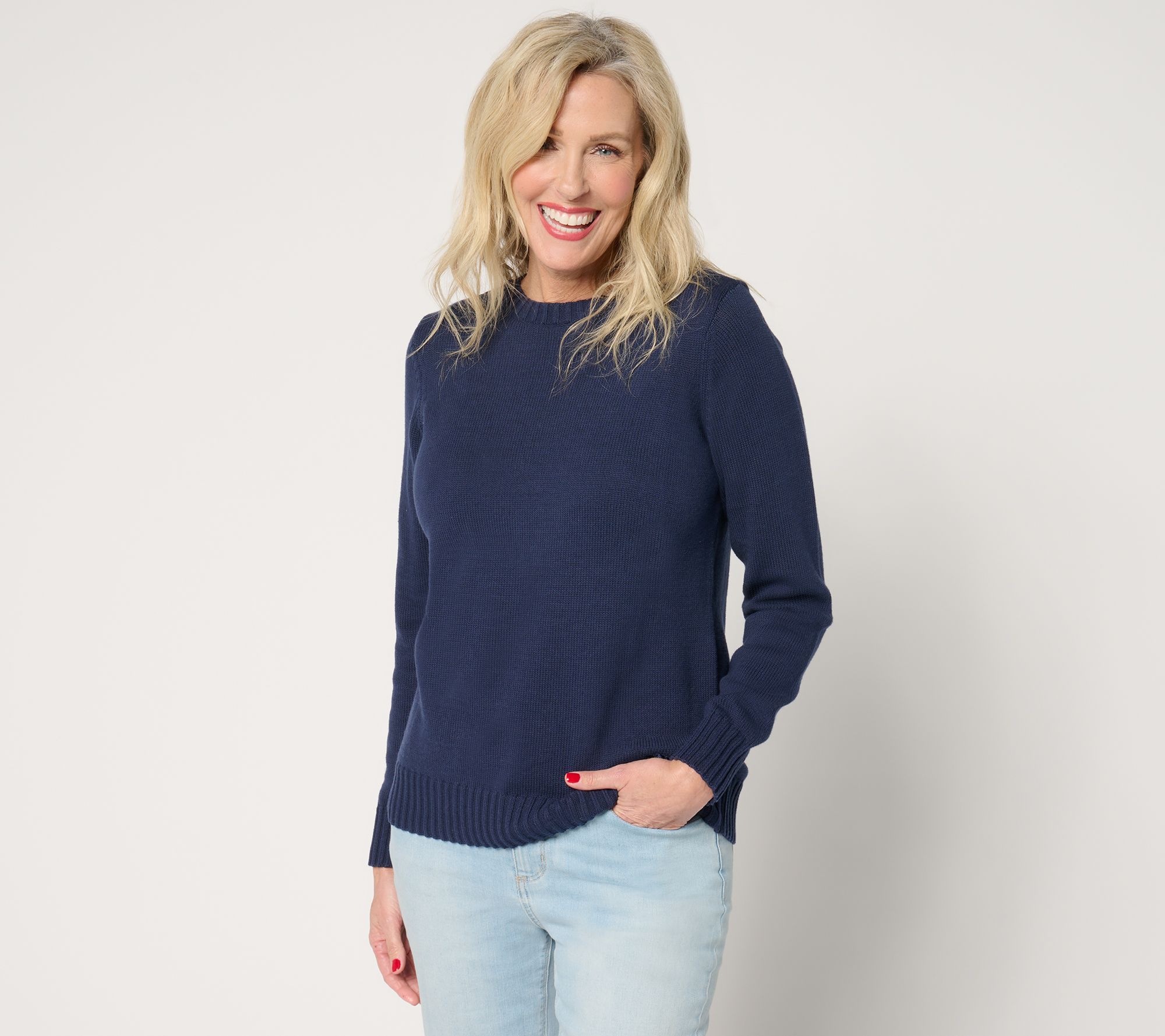 "As Is" Denim & Co. Beach 100% Cotton Sweater with Embroidery