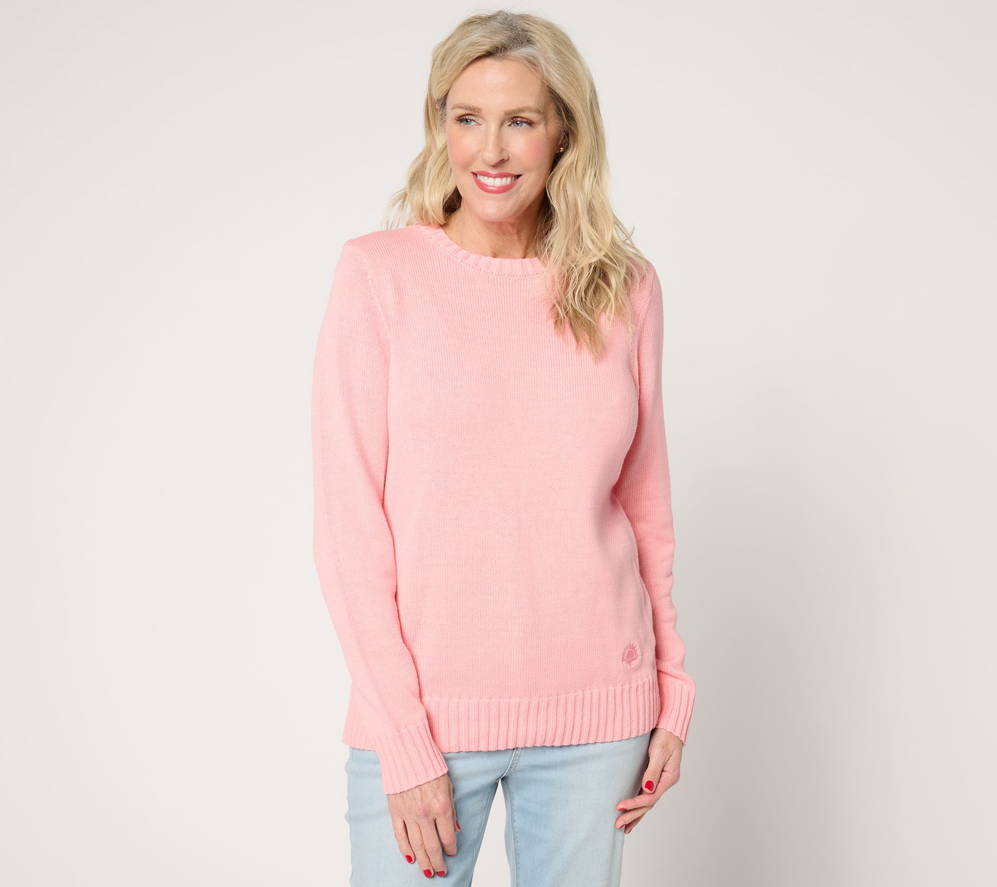 "As Is" Denim & Co. Beach 100% Cotton Sweater with Embroidery