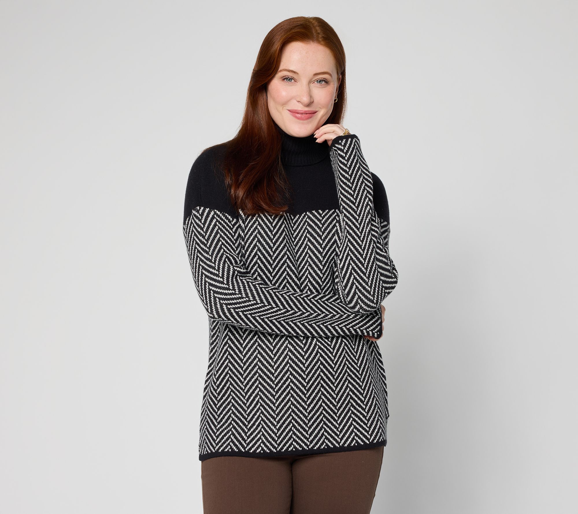 Belle by Kim Gravel Herringbone Colorblock Turtleneck