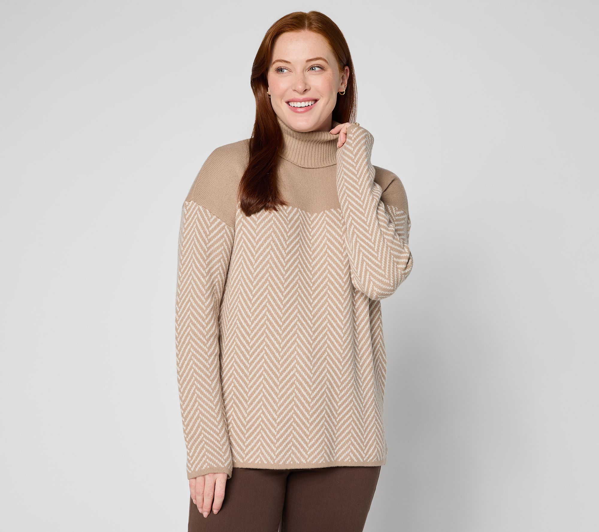 Belle by Kim Gravel Herringbone Colorblock Turtleneck