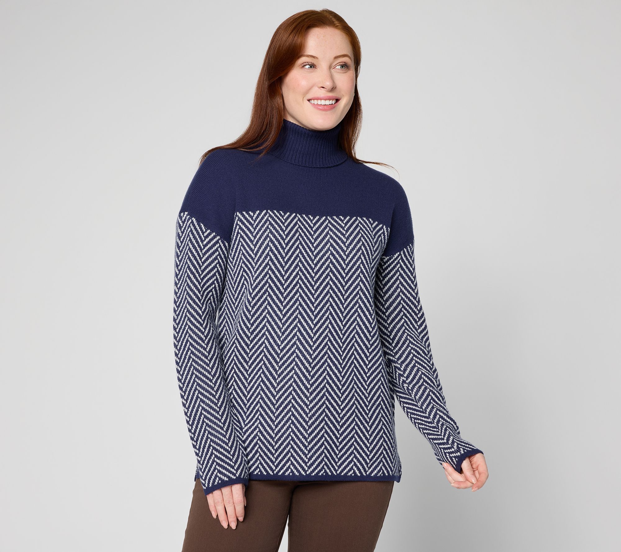 Belle by Kim Gravel Herringbone Colorblock Turtleneck