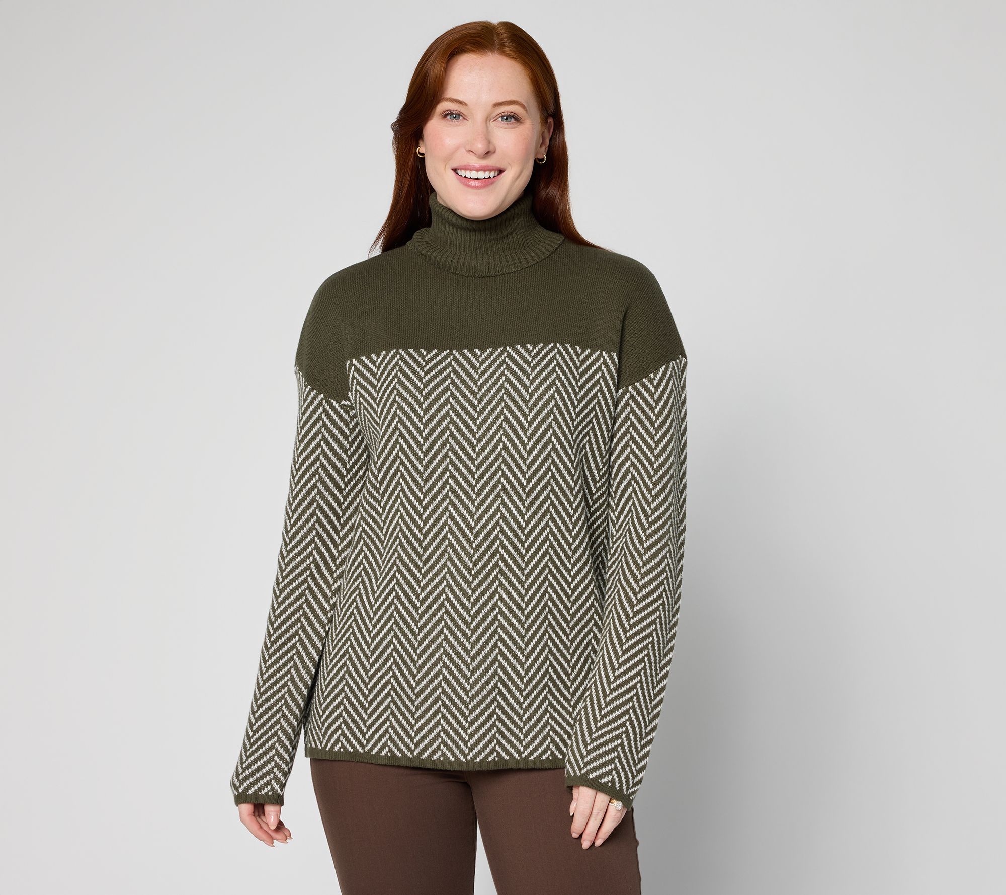 Belle by Kim Gravel Herringbone Colorblock Turtleneck