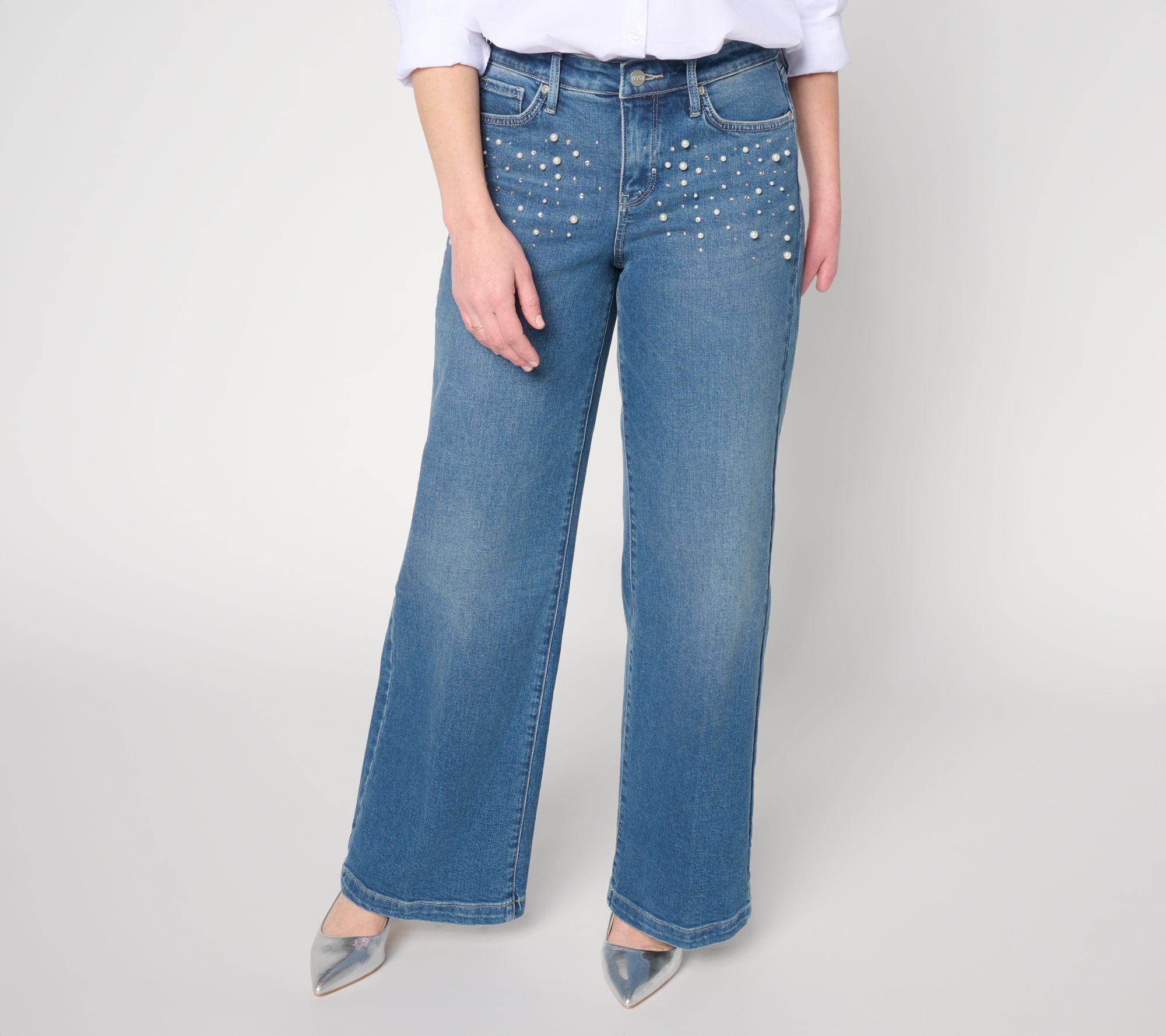 NYDJ Teresa Wide Leg Jeans with Embellishment - QVC.com