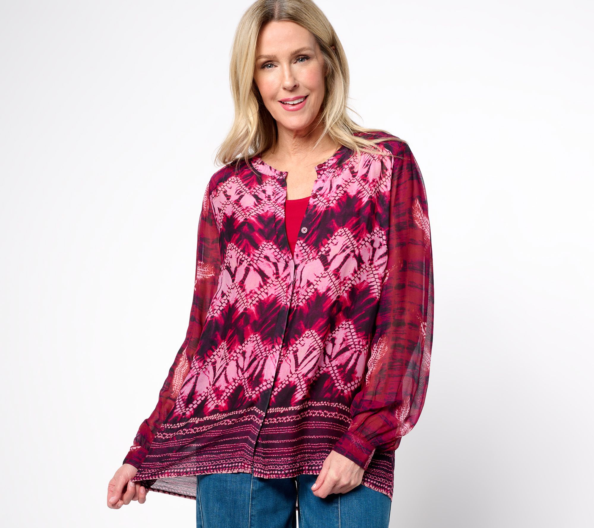 "As Is" LOGO by Lori Goldstein Printed Chiffon Blouse with Knit Tank