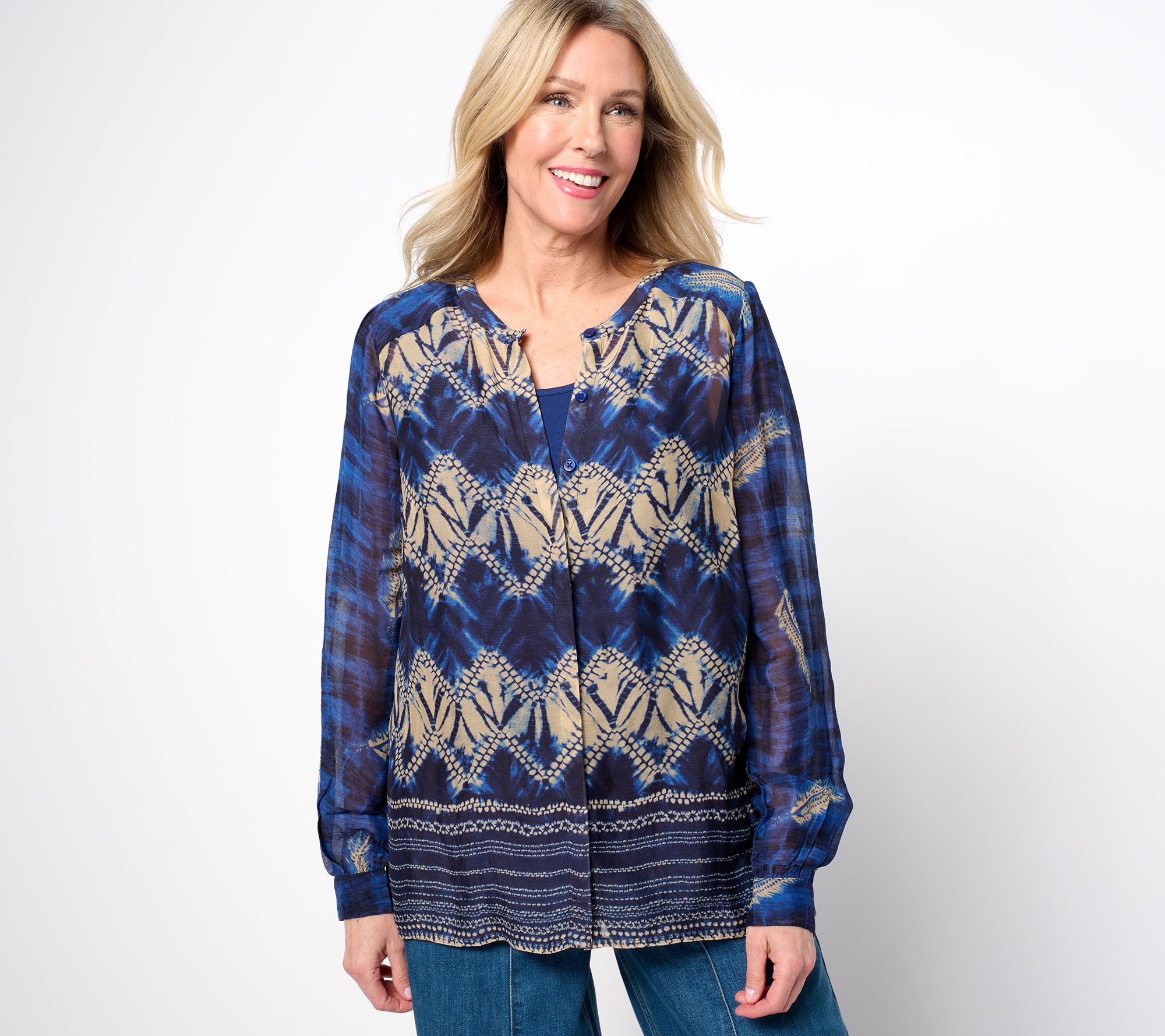 "As Is" LOGO by Lori Goldstein Printed Chiffon Blouse with Knit Tank