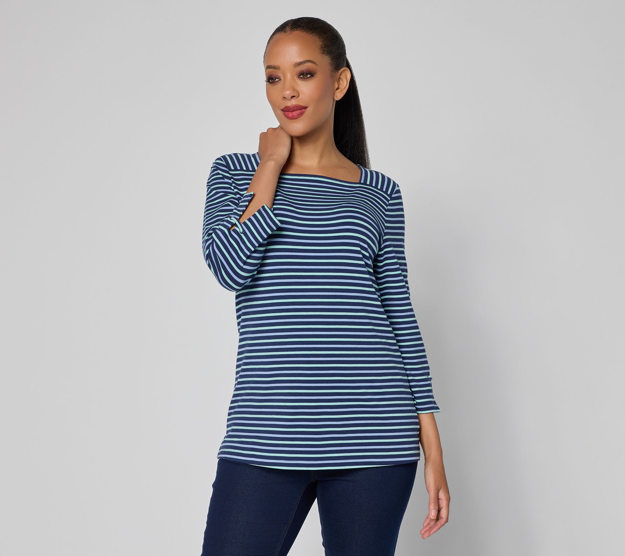  Denim & Co. So Soft Jersey Bateau Neck 3/4 Sleeve Top