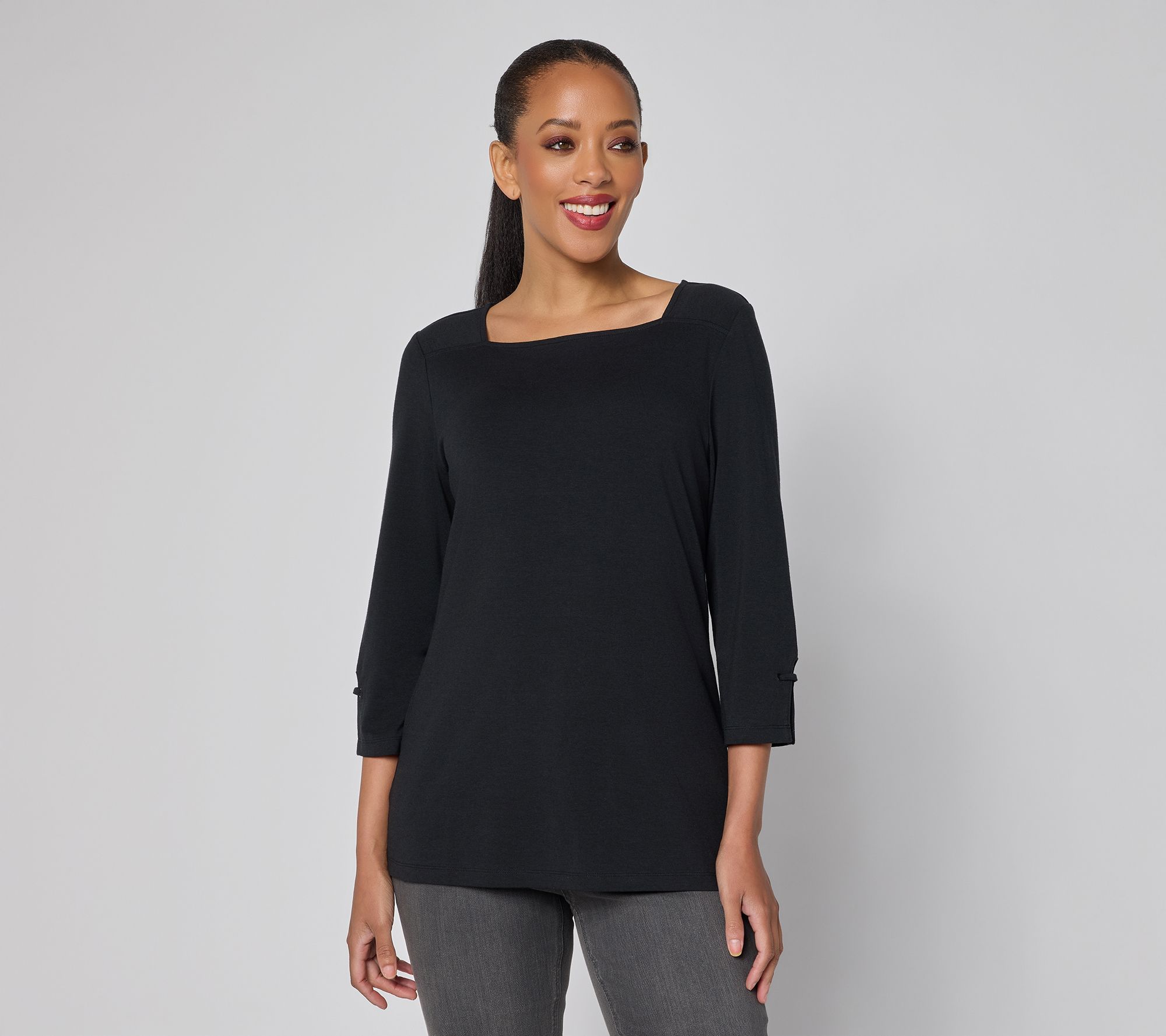 Denim & Co. So Soft Jersey Bateau Neck 3/4 Sleeve Top