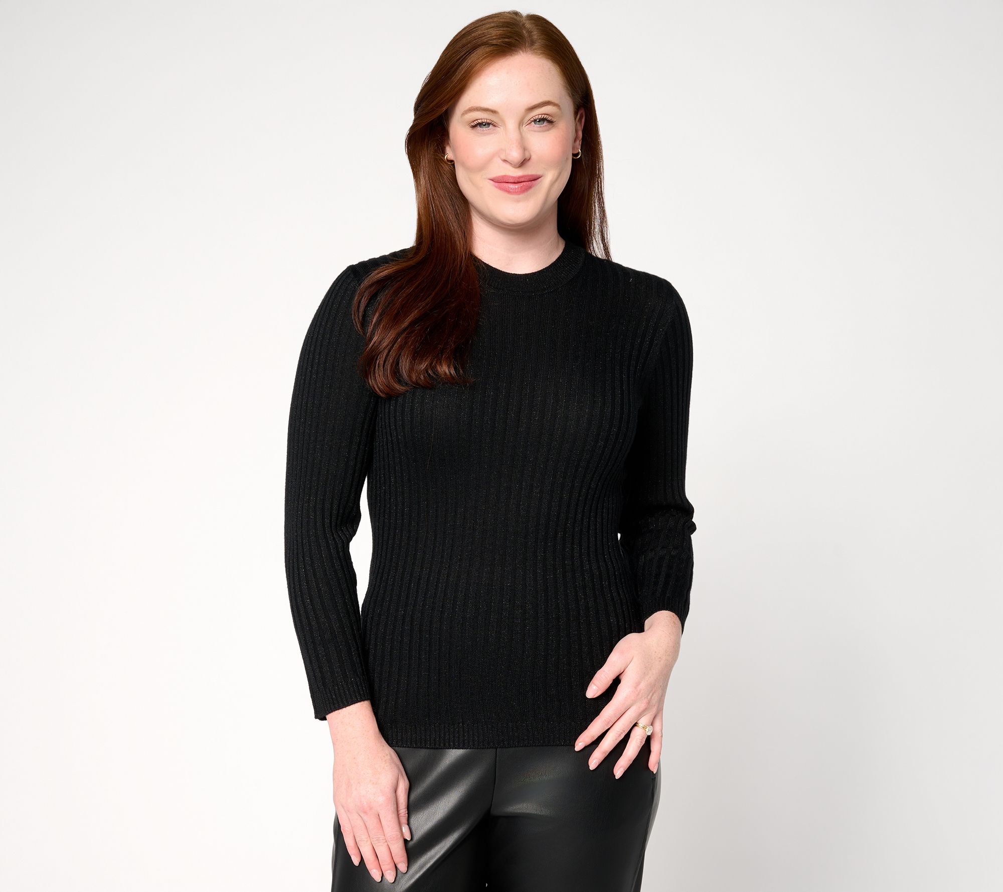 Carla Rockmore Collection Bracelet Sleeve Crewneck Lurex Sweater