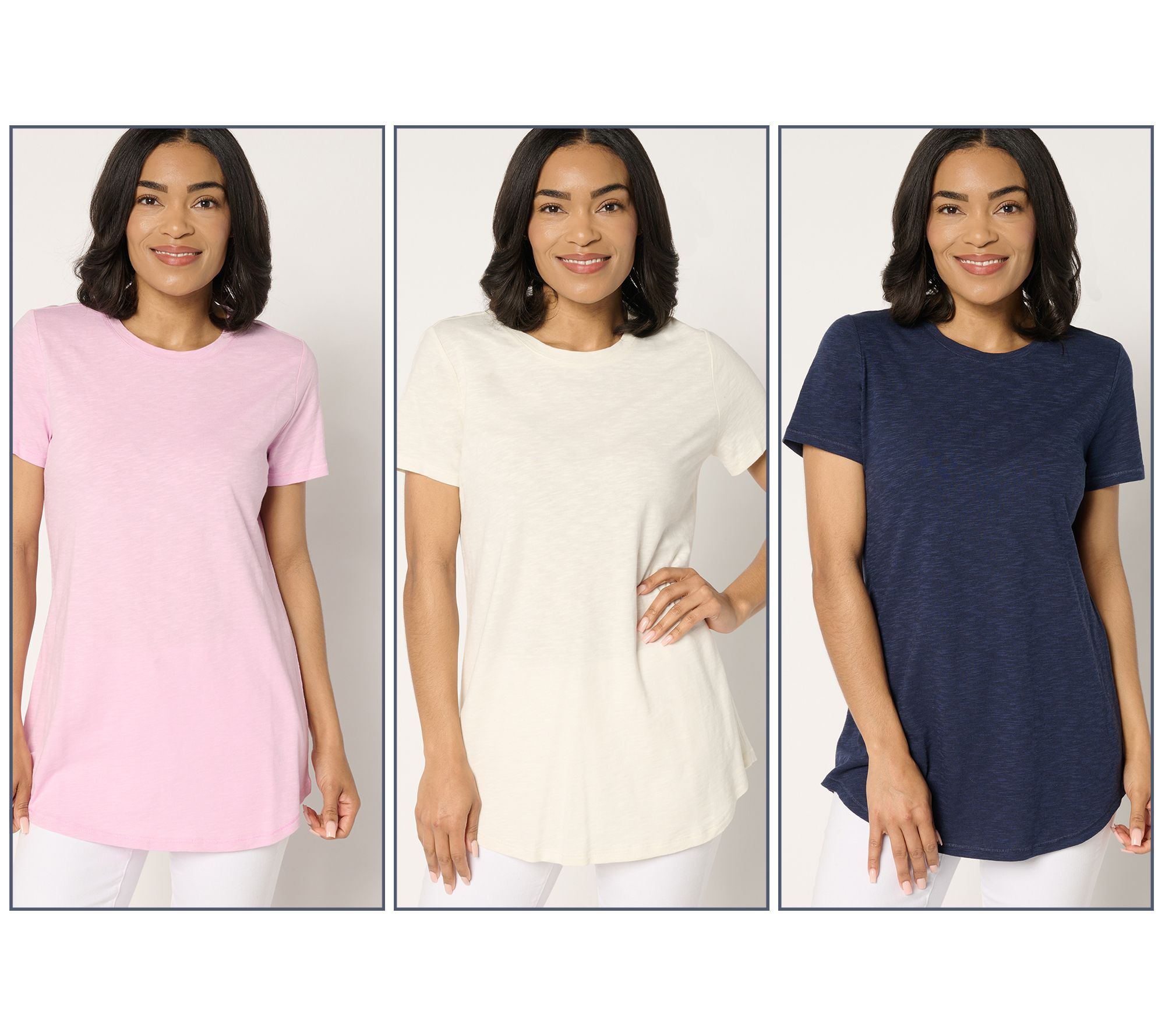 "As Is" Denim & Co. Essentials Petite Linen Blend 3-Pack Tunics