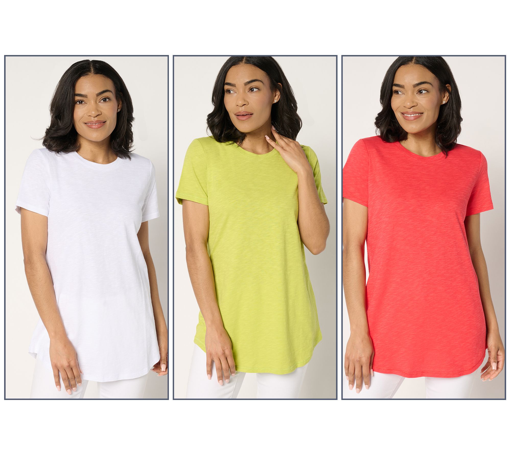 "As Is" Denim & Co. Essentials Petite Linen Blend 3-Pack Tunics