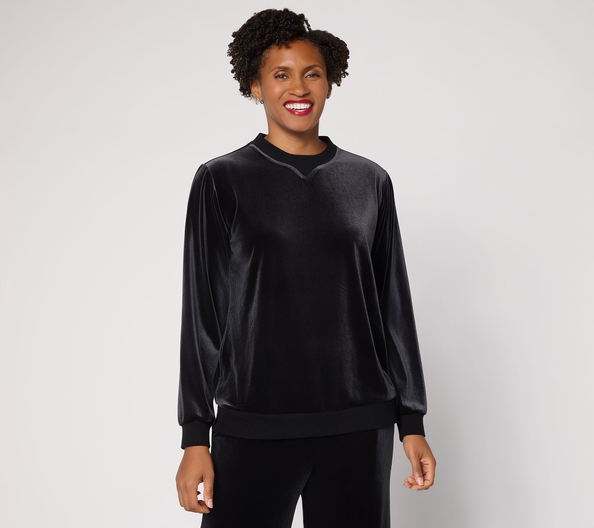 LOGO by Lori Goldstein Long Sleeve Velvet Sweatshirt