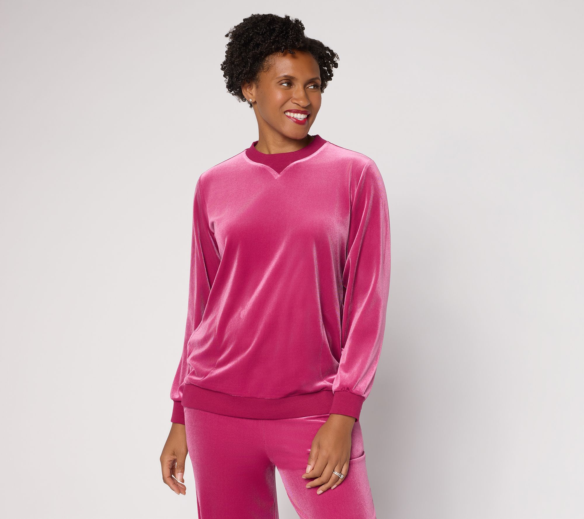 LOGO by Lori Goldstein Long Sleeve Velvet Sweatshirt