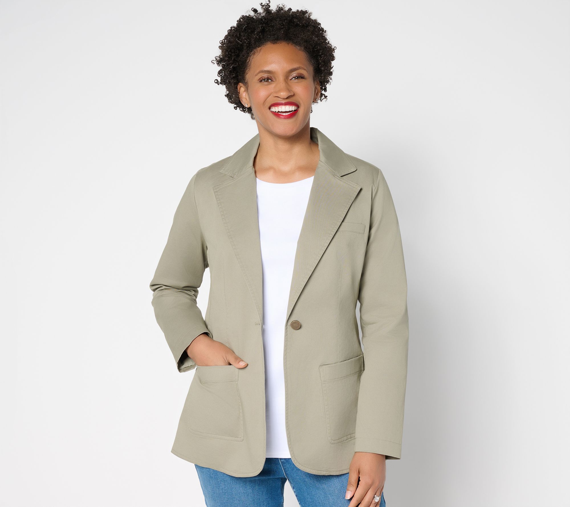 "As Is" Martha Stewart Signature Twill Blazer with Pockets
