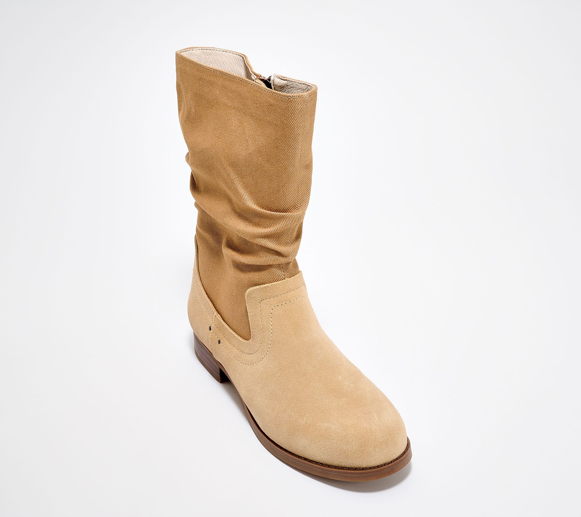 Revitalign Orthotic Suede & Canvas Ruched Midi Boots - Fremont