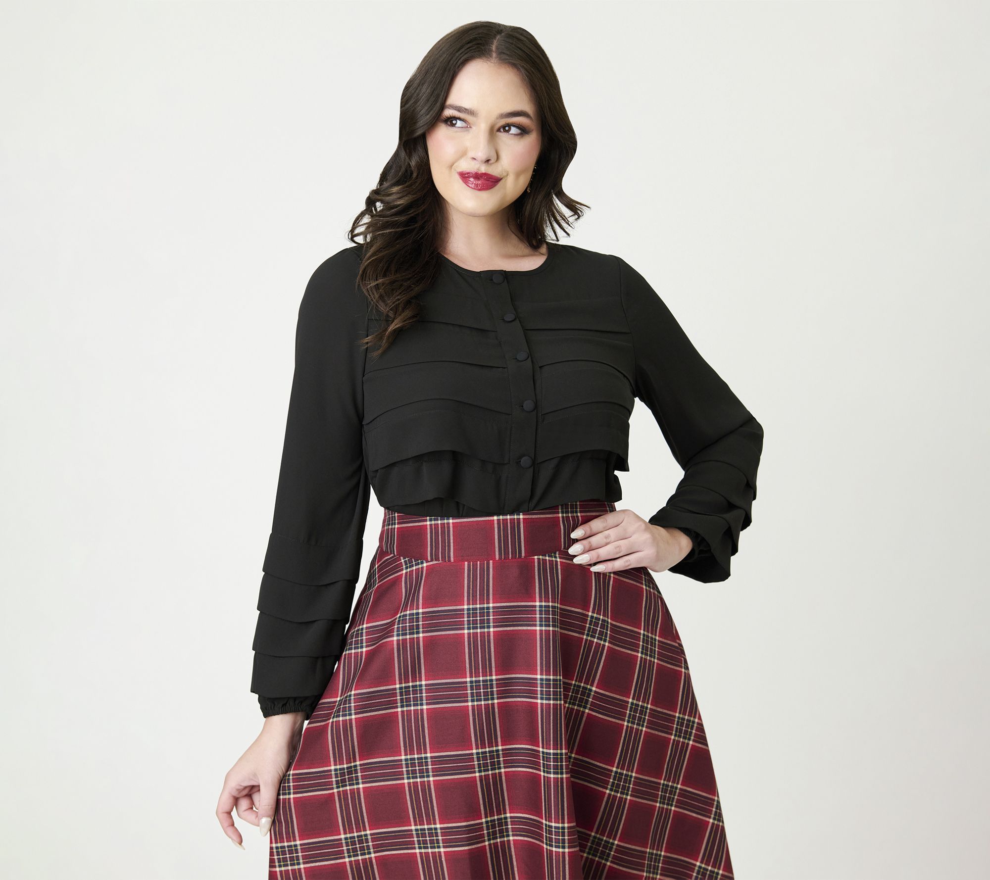 Smak Parlour Black Pleated Front Blouse