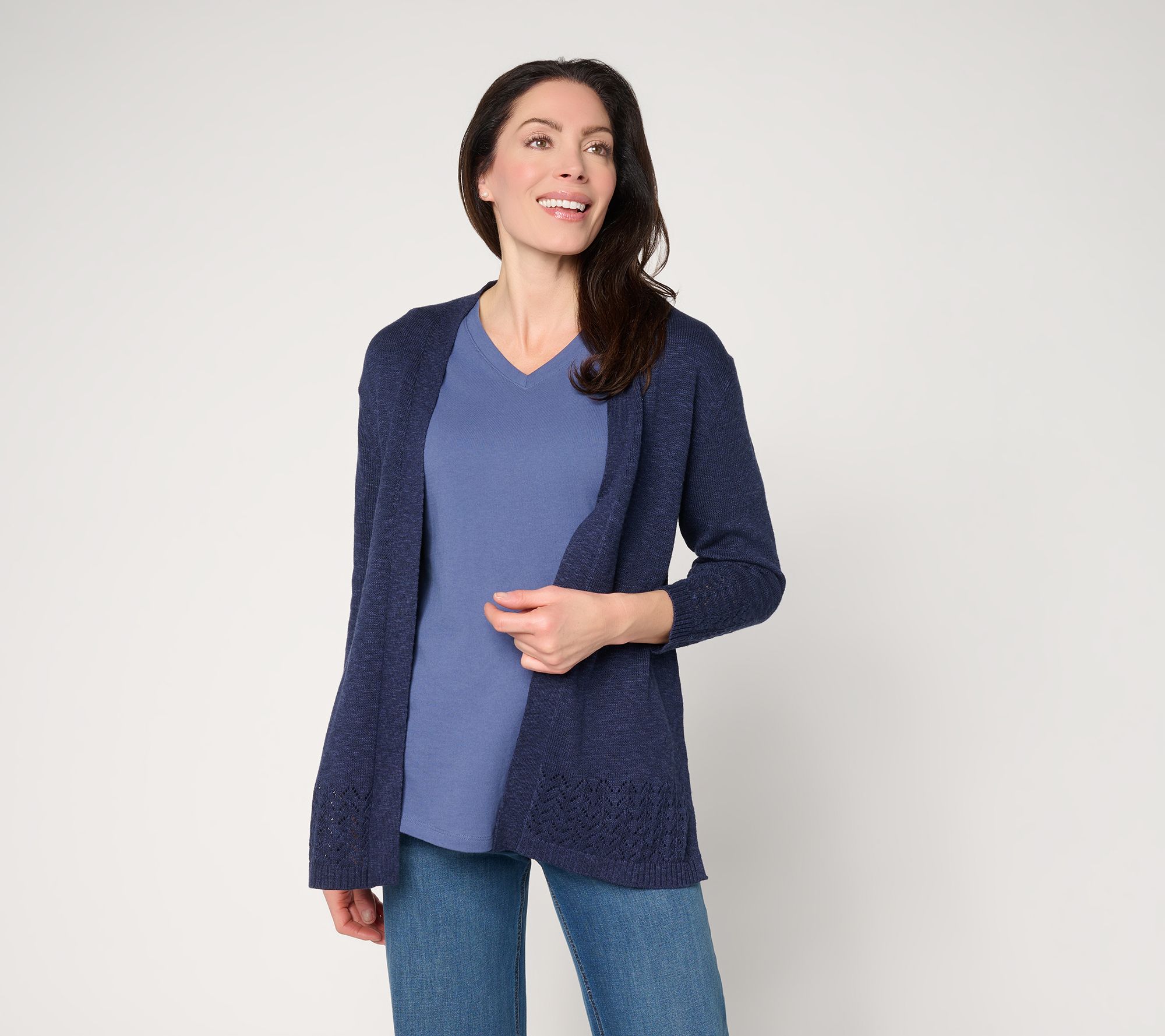 Denim & Co. Beach Pointelle Sweater Cardigan