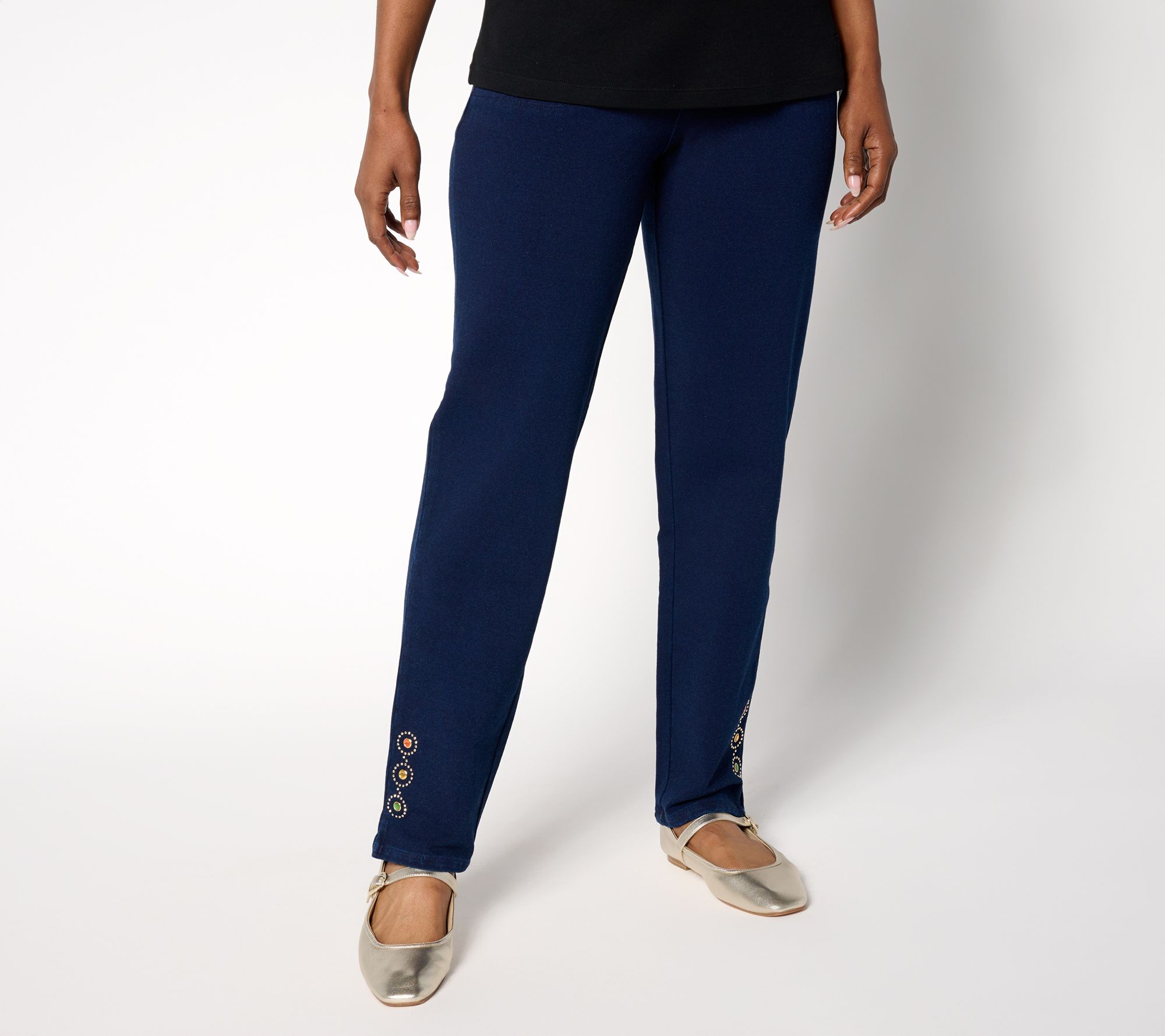 "As Is" Quacker Factory DreamJeannes Reg Bling Time Straight Jeans