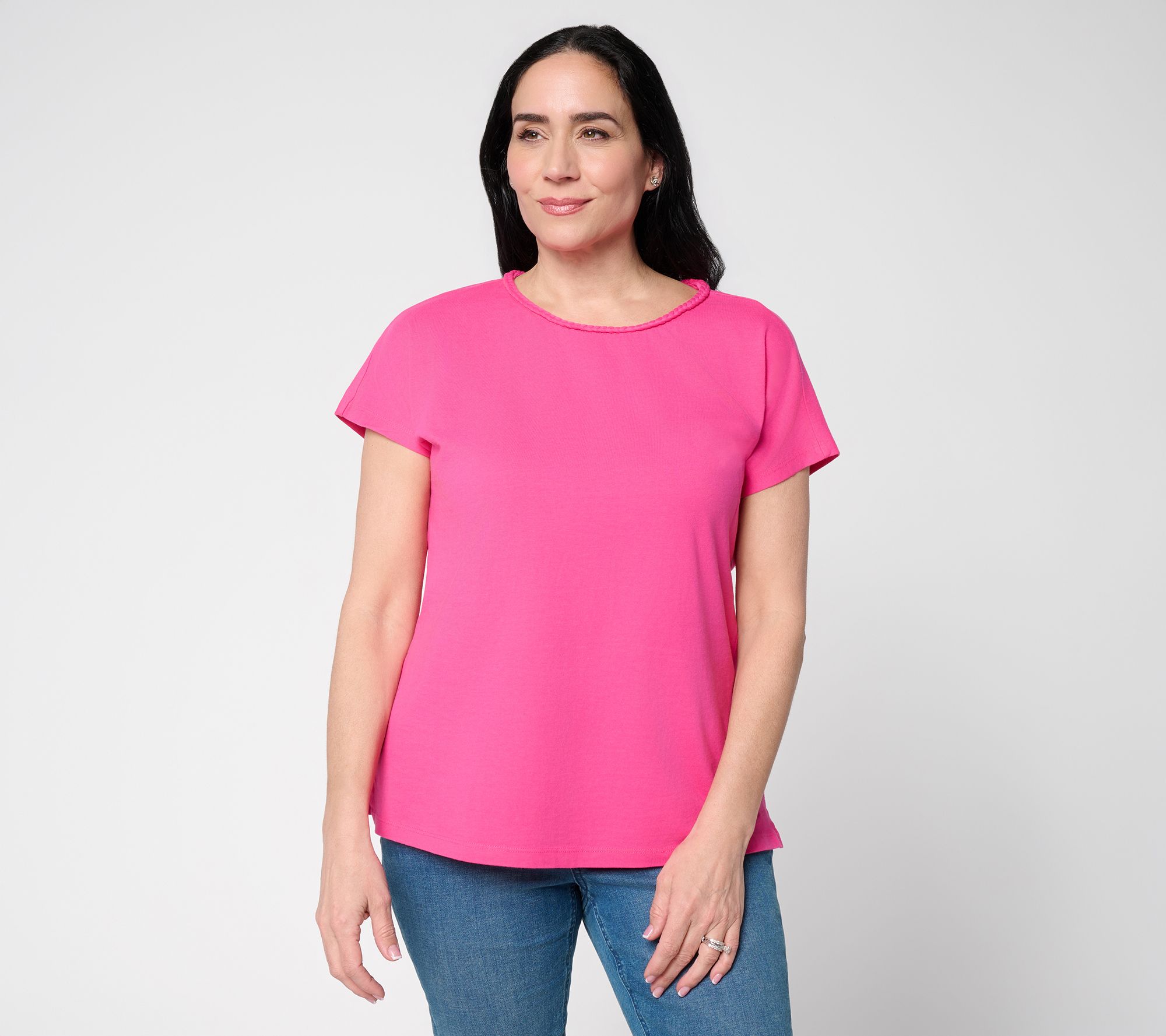 Denim & Co. Beach Coastline Cotton Dolman Sleeve Top w/ Braid Detail