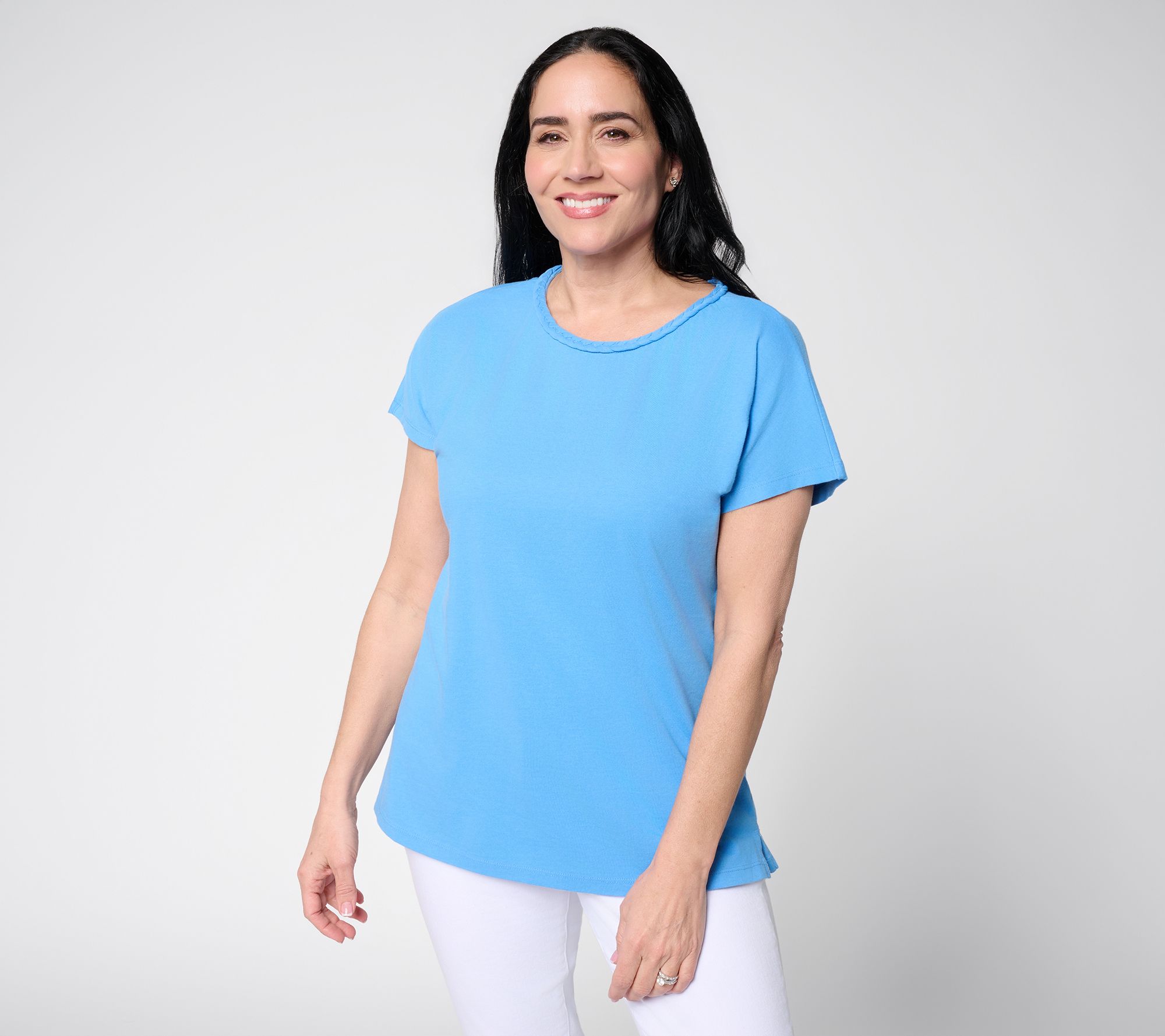Denim & Co. Beach Coastline Cotton Dolman Sleeve Top w/ Braid Detail